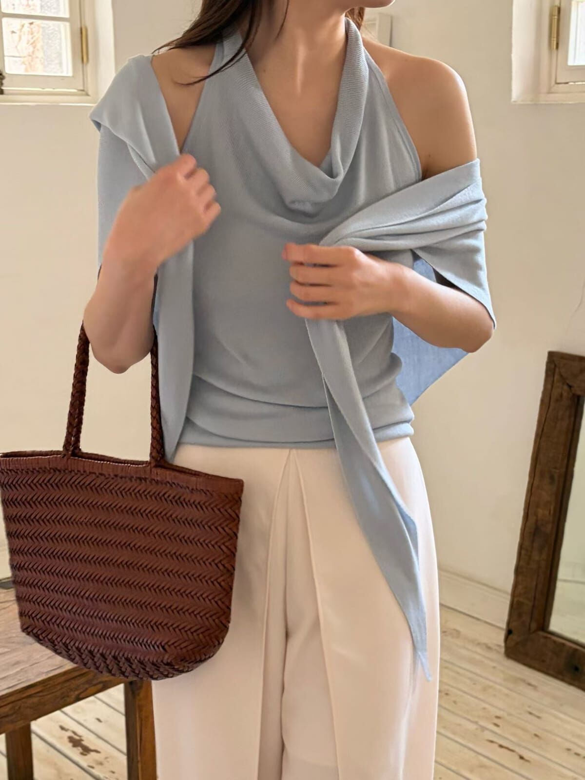 LW6107 天絲掛頸披肩套裝