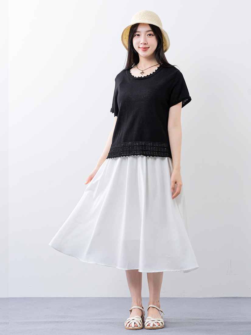 天絲棉流蘇短袖上衣羅紋剪接連身洋裝組合