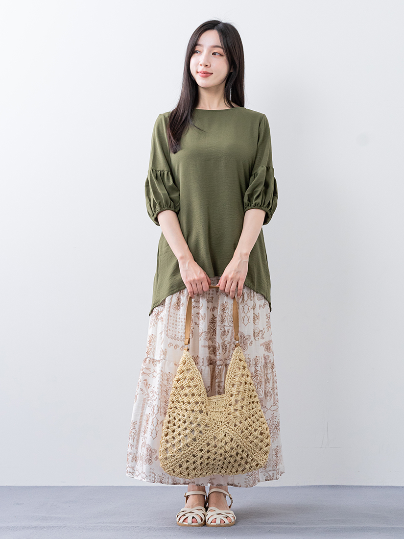 燈籠袖顯瘦上衣天絲棉麻層次蛋糕裙組合