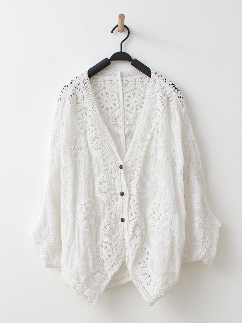 繡花連袖罩衫蕾絲小花背心繡花純棉長裙組合