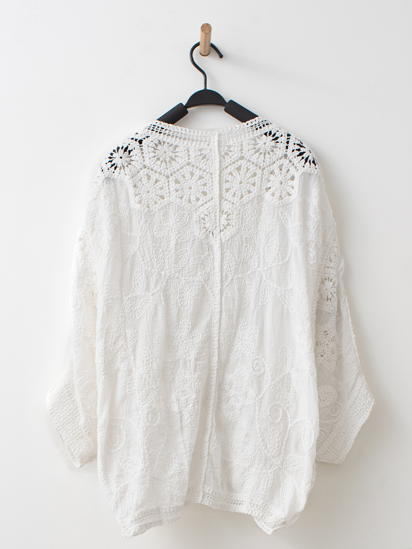 波西米亞繡花簍空連袖棉質罩衫