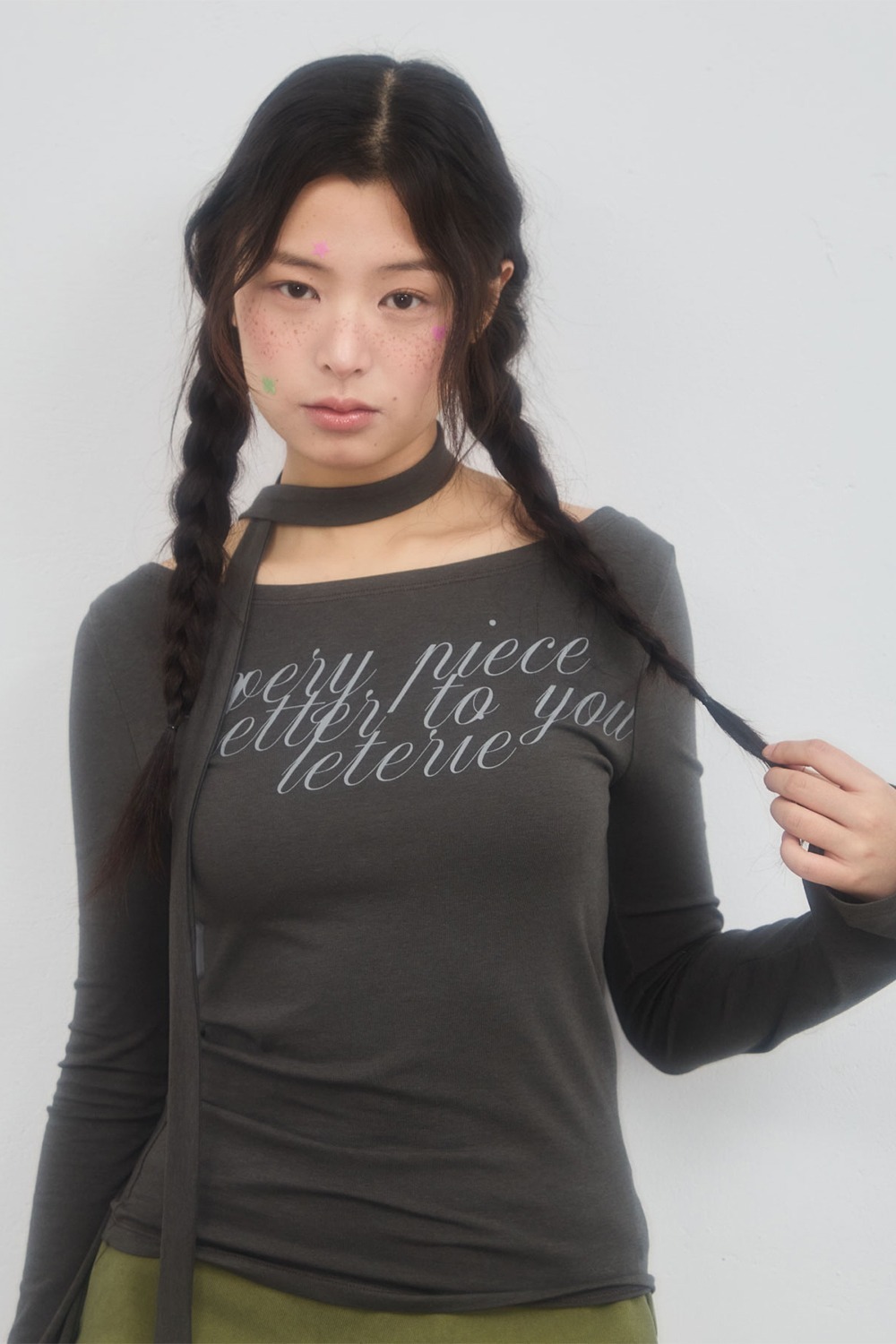 LETERIE｜LETTERING OFF-SHOULDER TIE LONG SLEEVE (5colors)