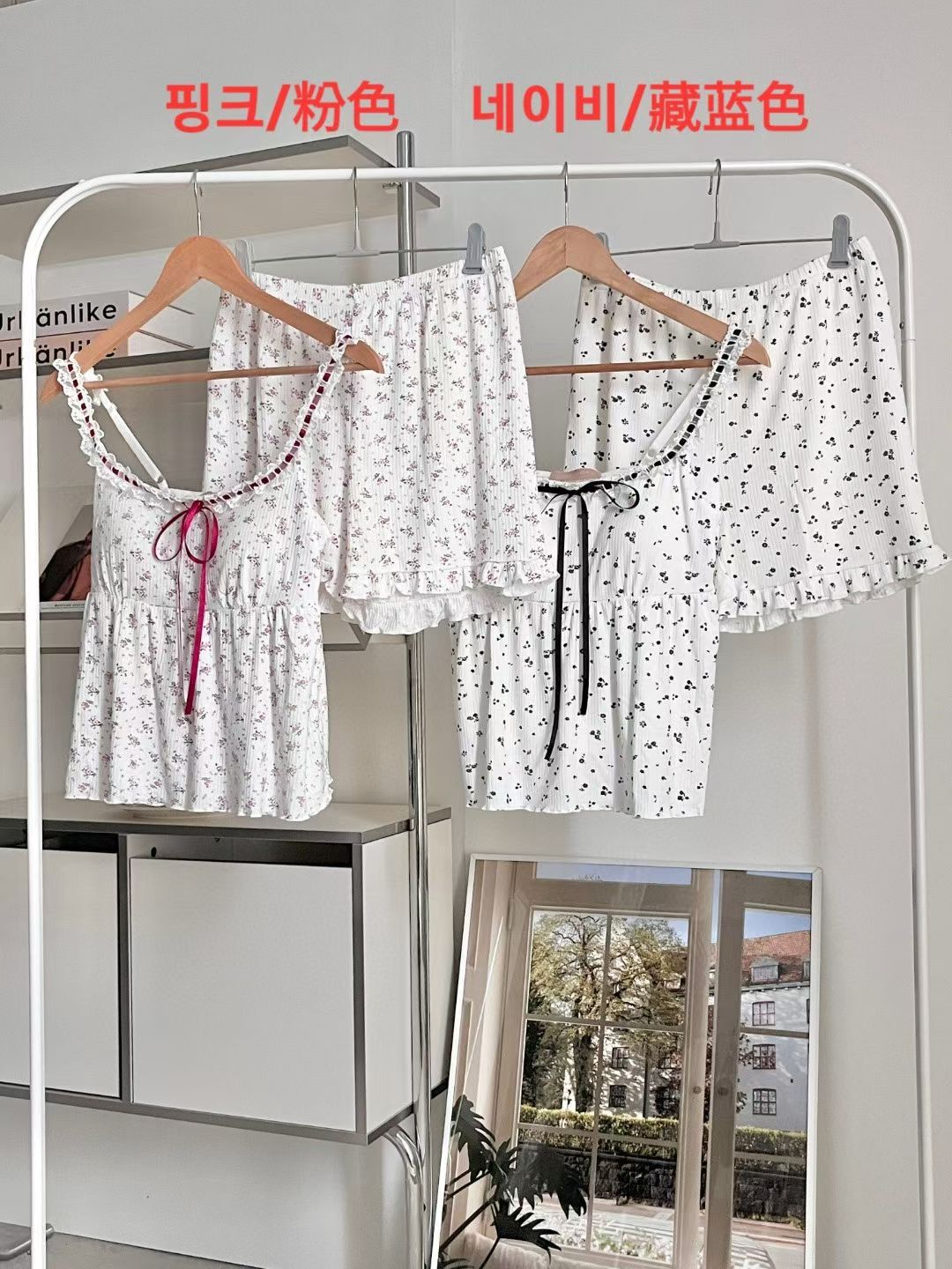 VA6169 緞帶蝴蝶結碎花睡衣