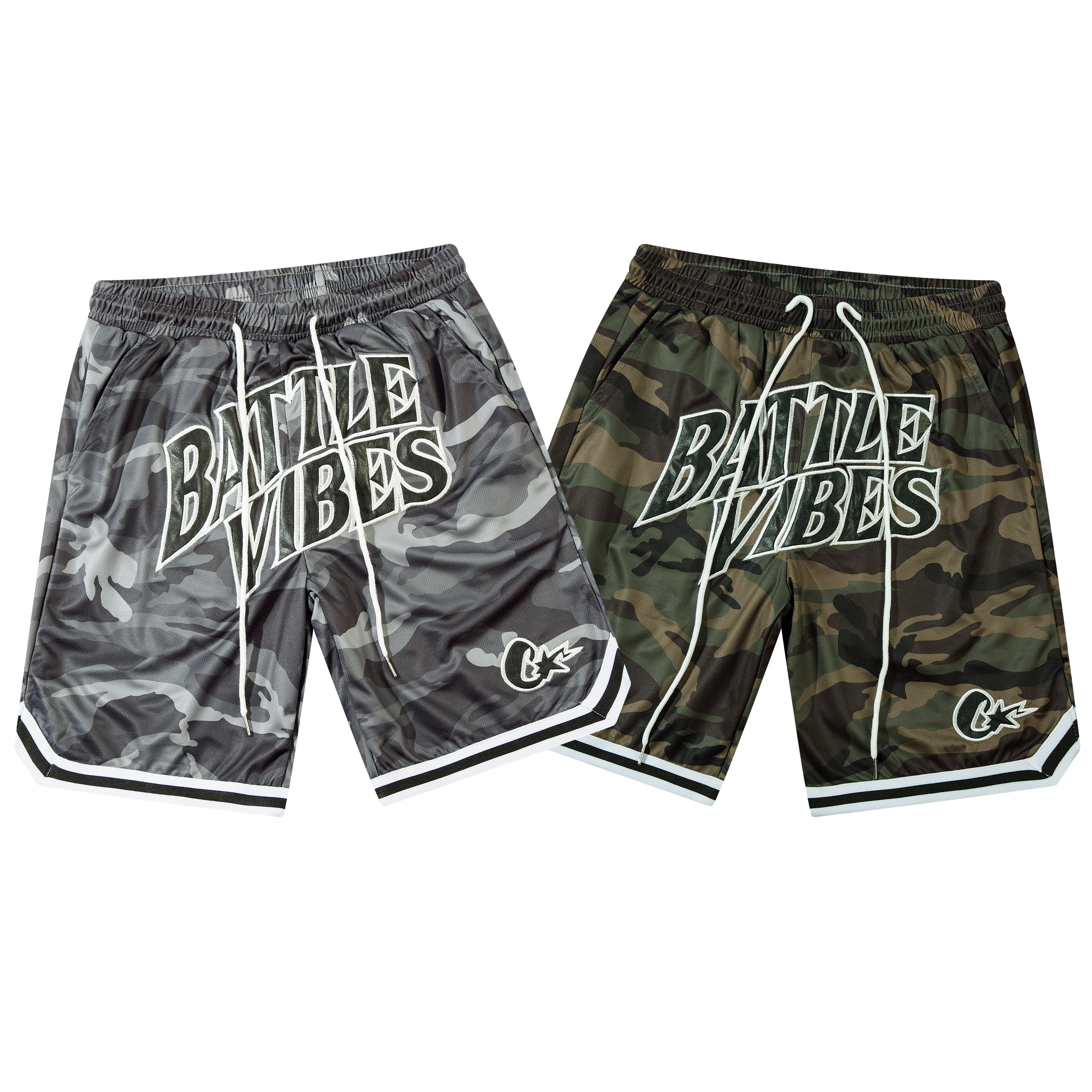 《S.V》迷彩網眼開叉膝上短褲