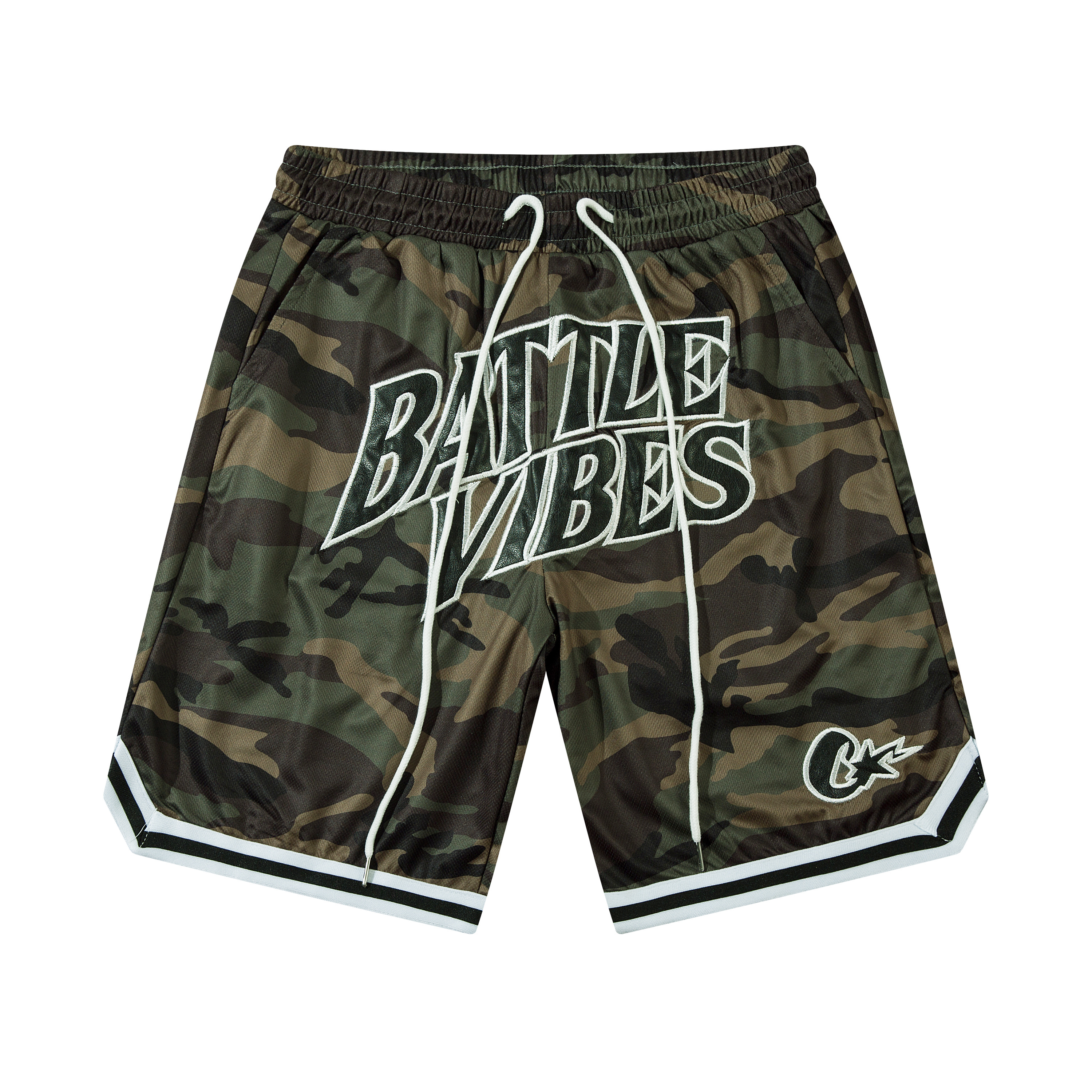 《S.V》迷彩網眼開叉膝上短褲