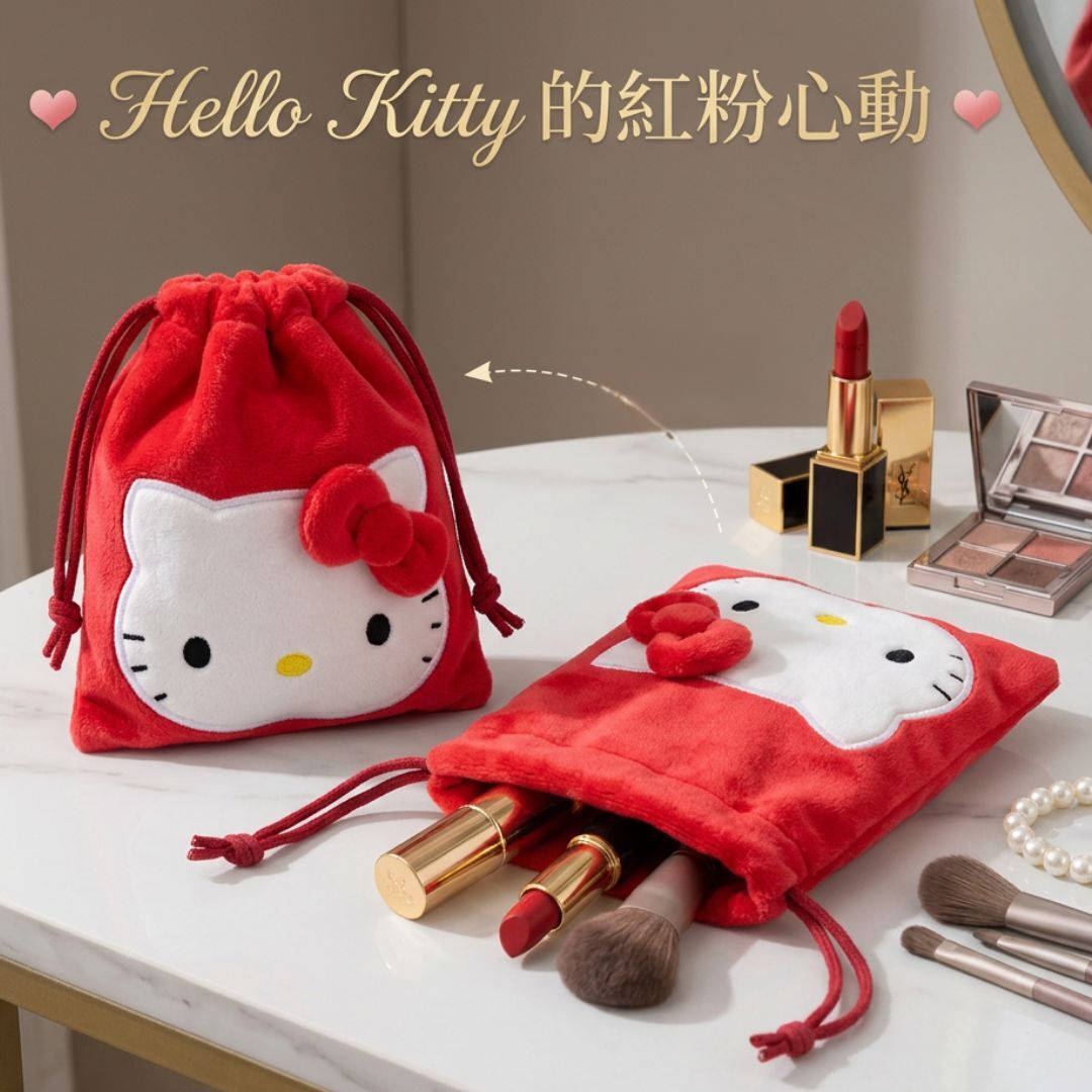 Hello Kitty Sanrio 多用毛絨索繩袋 化妝袋