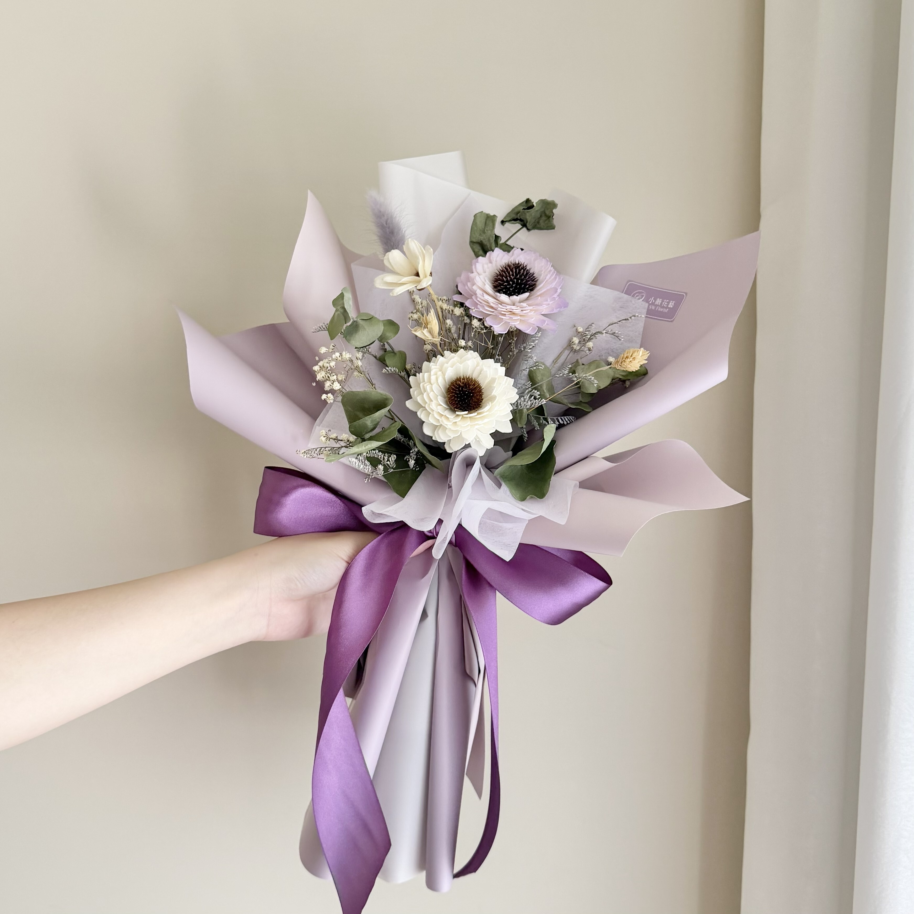 乾燥花束(紫色系/中型)｜畢業花束、謝師花束、索拉向日葵