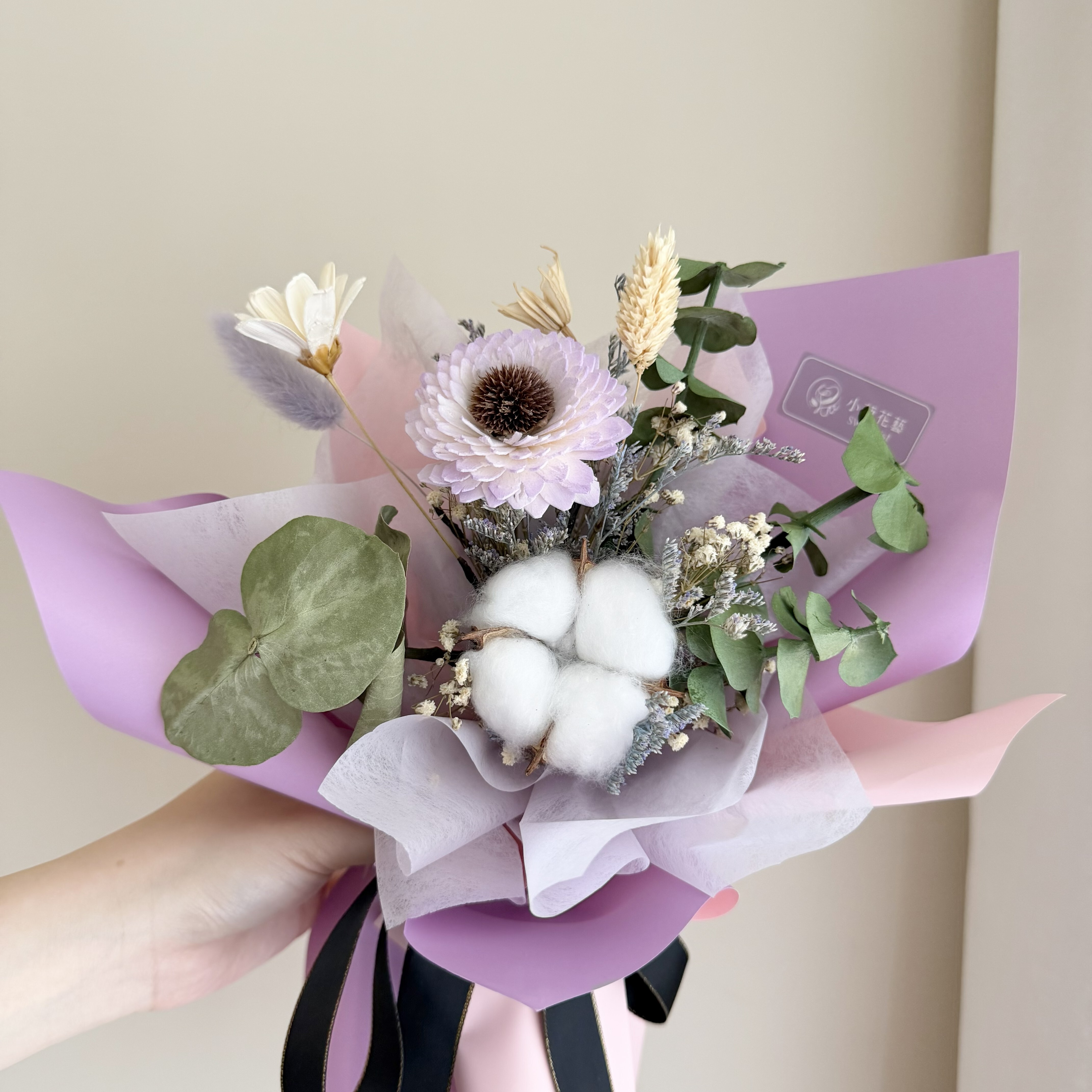 乾燥花束(紫色系/小型)【雙色包裝】｜畢業花束、謝師花束、索拉向日葵