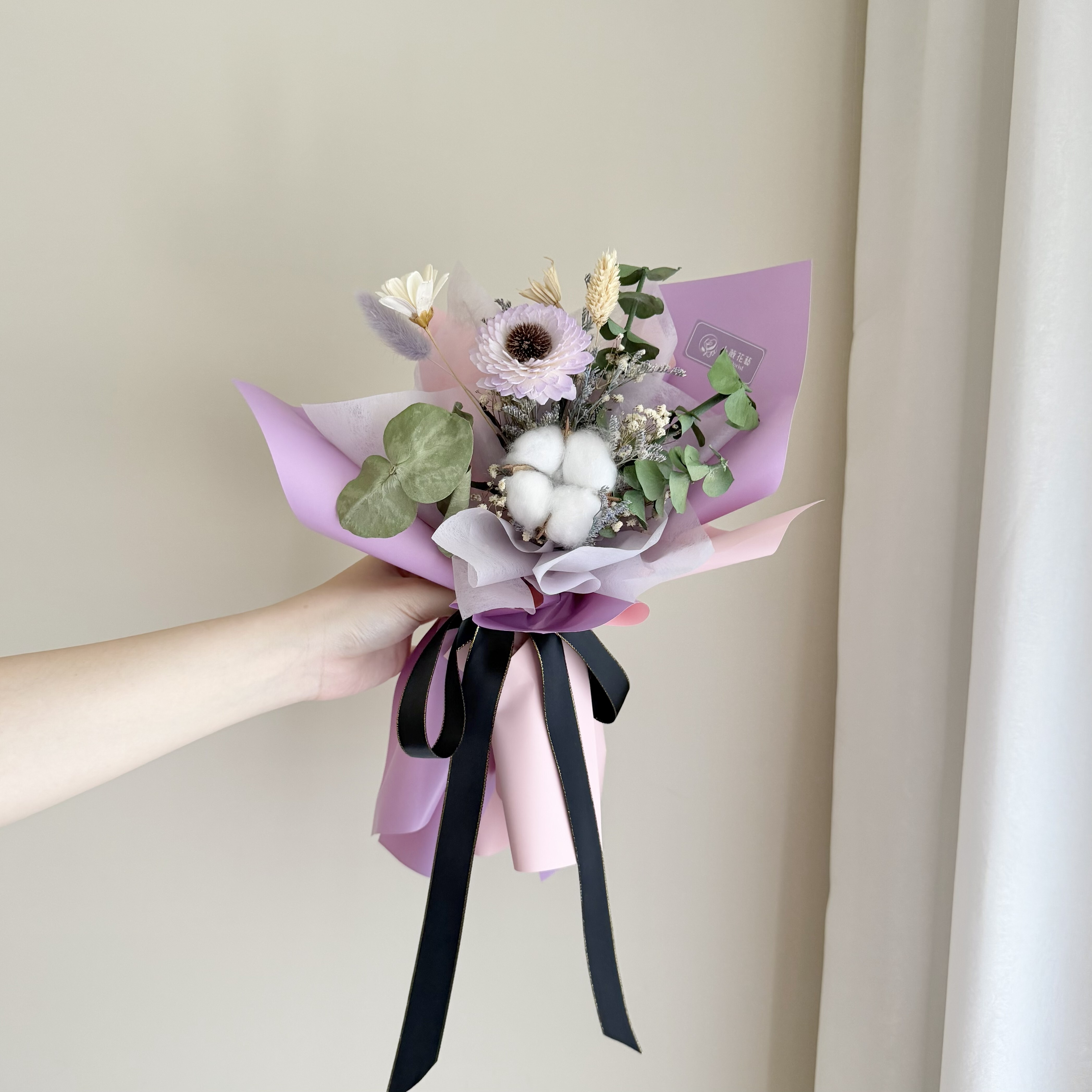 乾燥花束(紫色系/小型)【雙色包裝】｜畢業花束、謝師花束、索拉向日葵