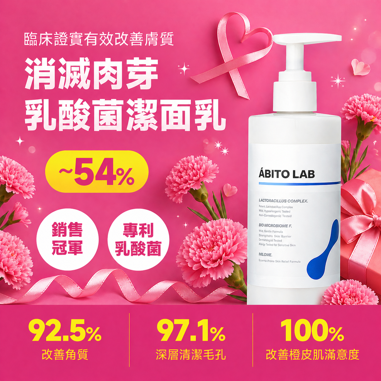 💐母親節優惠+送纖體酵素💐 ABITO LAB 益生菌淨膚潔面乳(300ml)