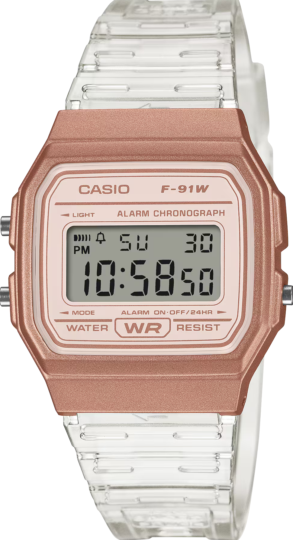 萬年鐘錶 - 卡西歐  CASIO   纖薄輕巧果凍透明感電子錶 F-91WS-7A3  錶徑 35.2 MM