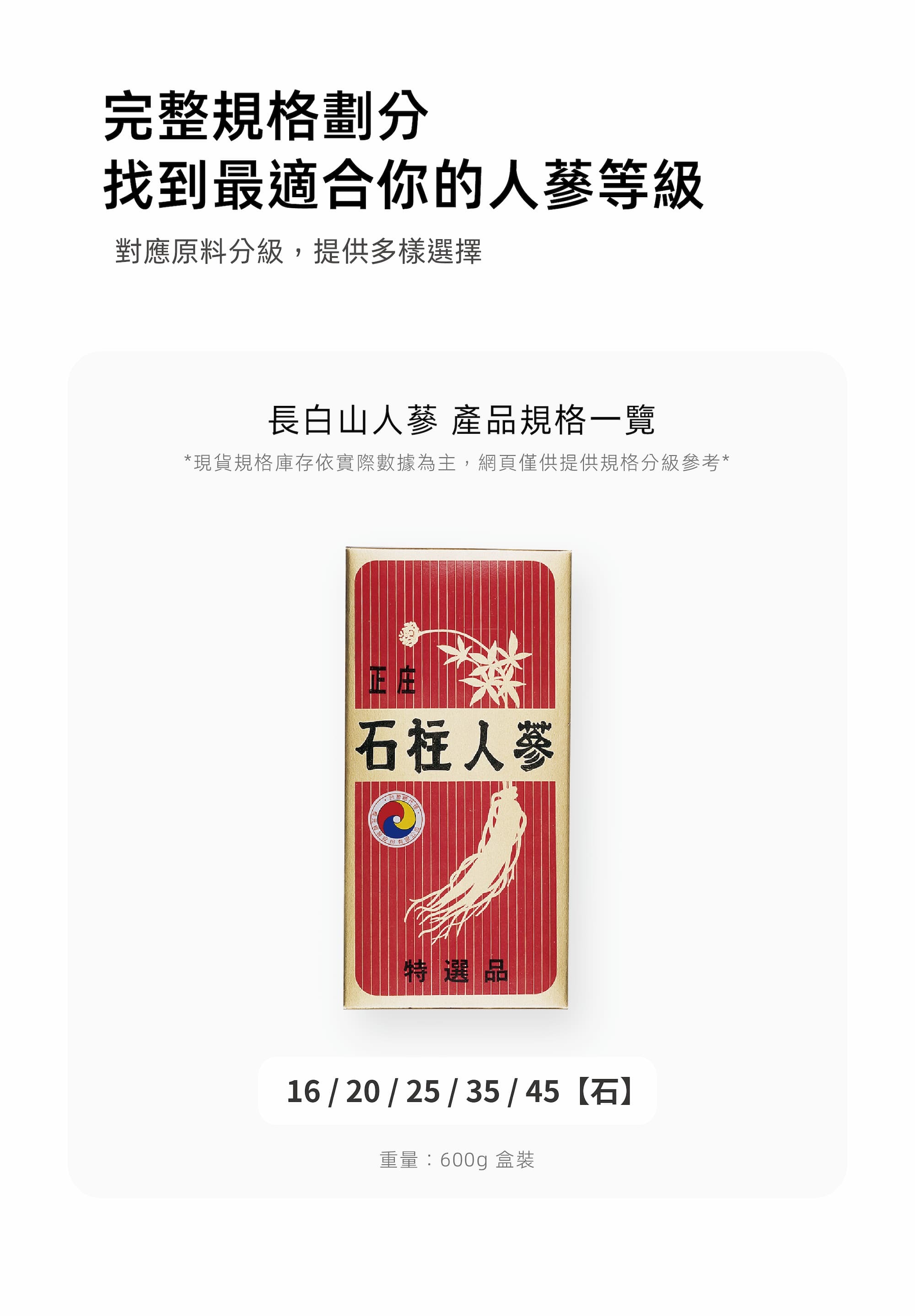 石柱人參規格說明