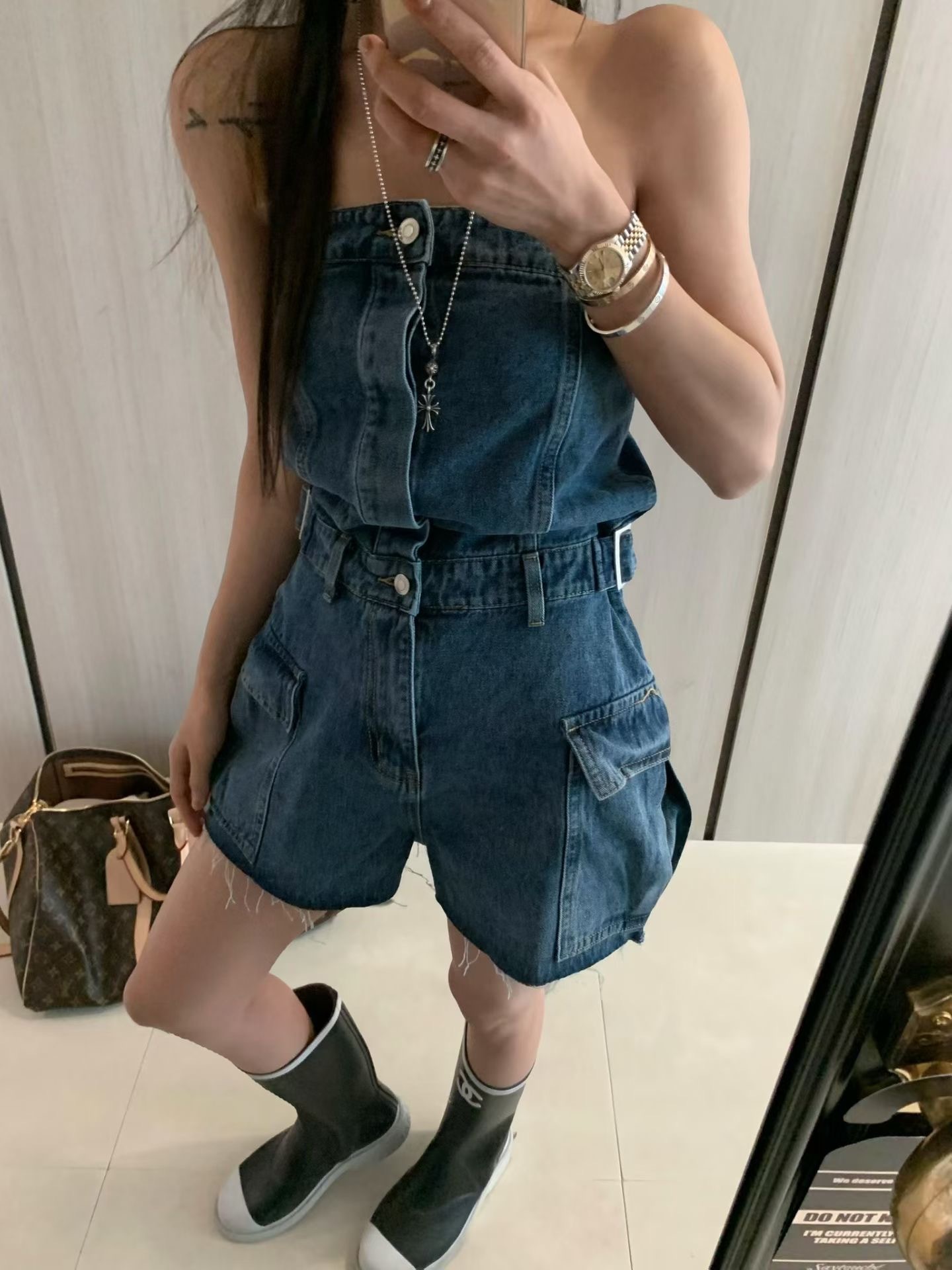 🇰🇷(預購)#AP31 平口工裝連身褲(藍/黑/白)