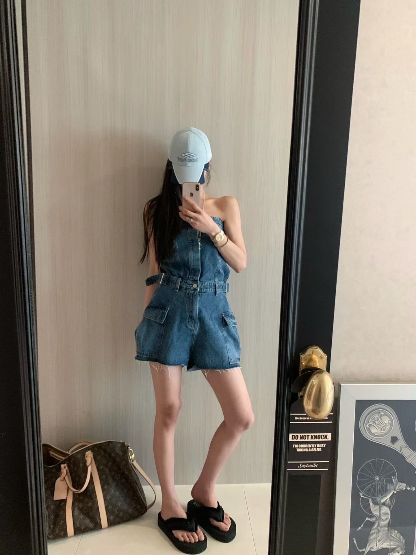 🇰🇷(預購)#AP31 平口工裝連身褲(藍/黑/白)