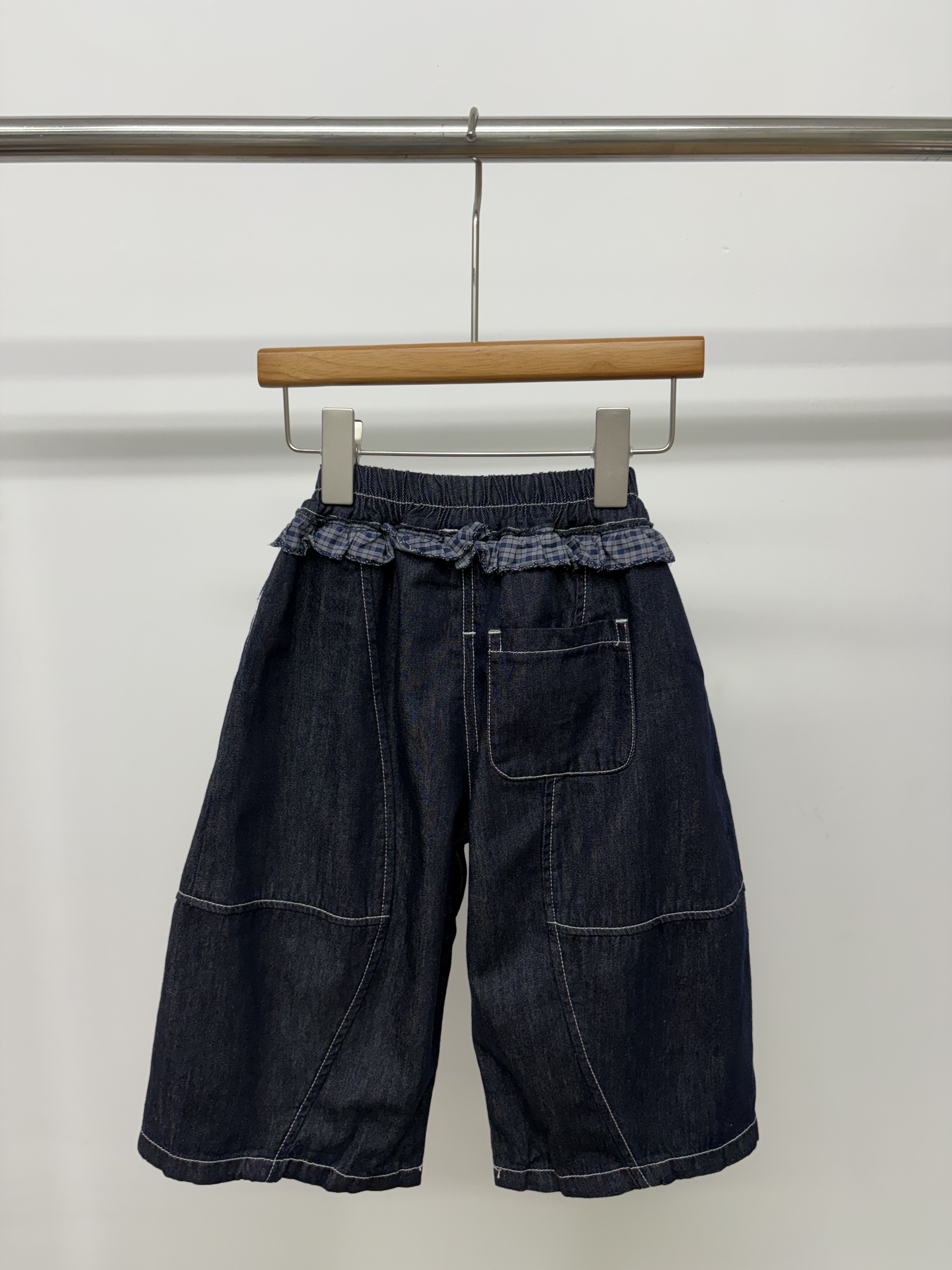 A05011格子花邊牛仔寬褲