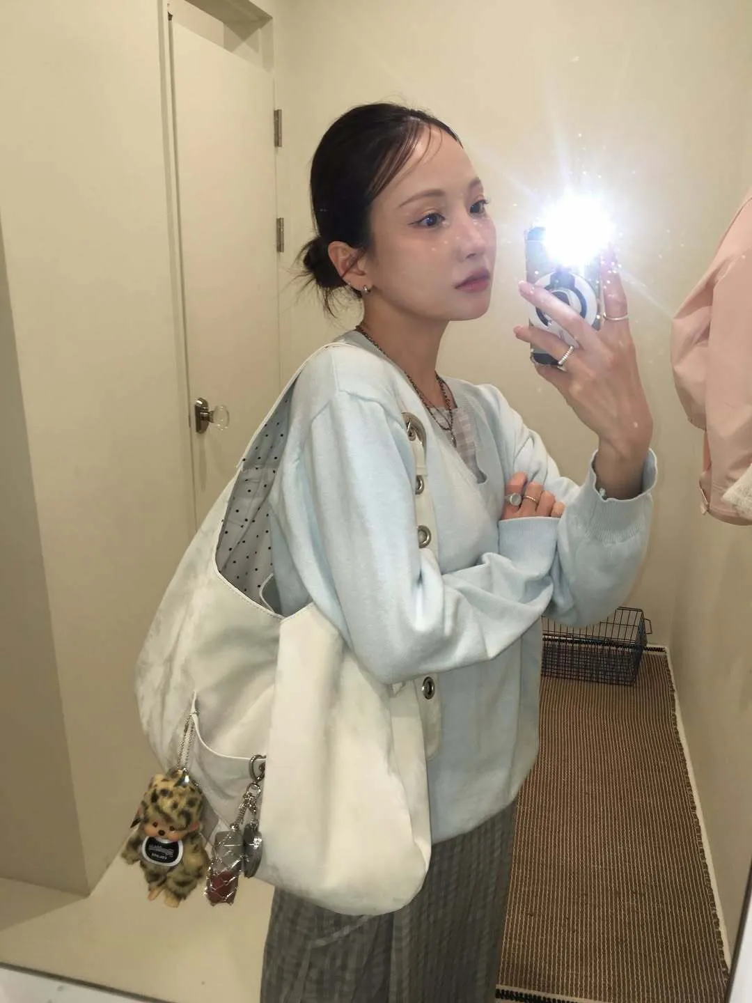 LETERIE｜*官網7折* 韓國雙面反轉肩手袋 BUCKLE REVERSIBLE SHOULDER BAG - IVORY  皮革/波點