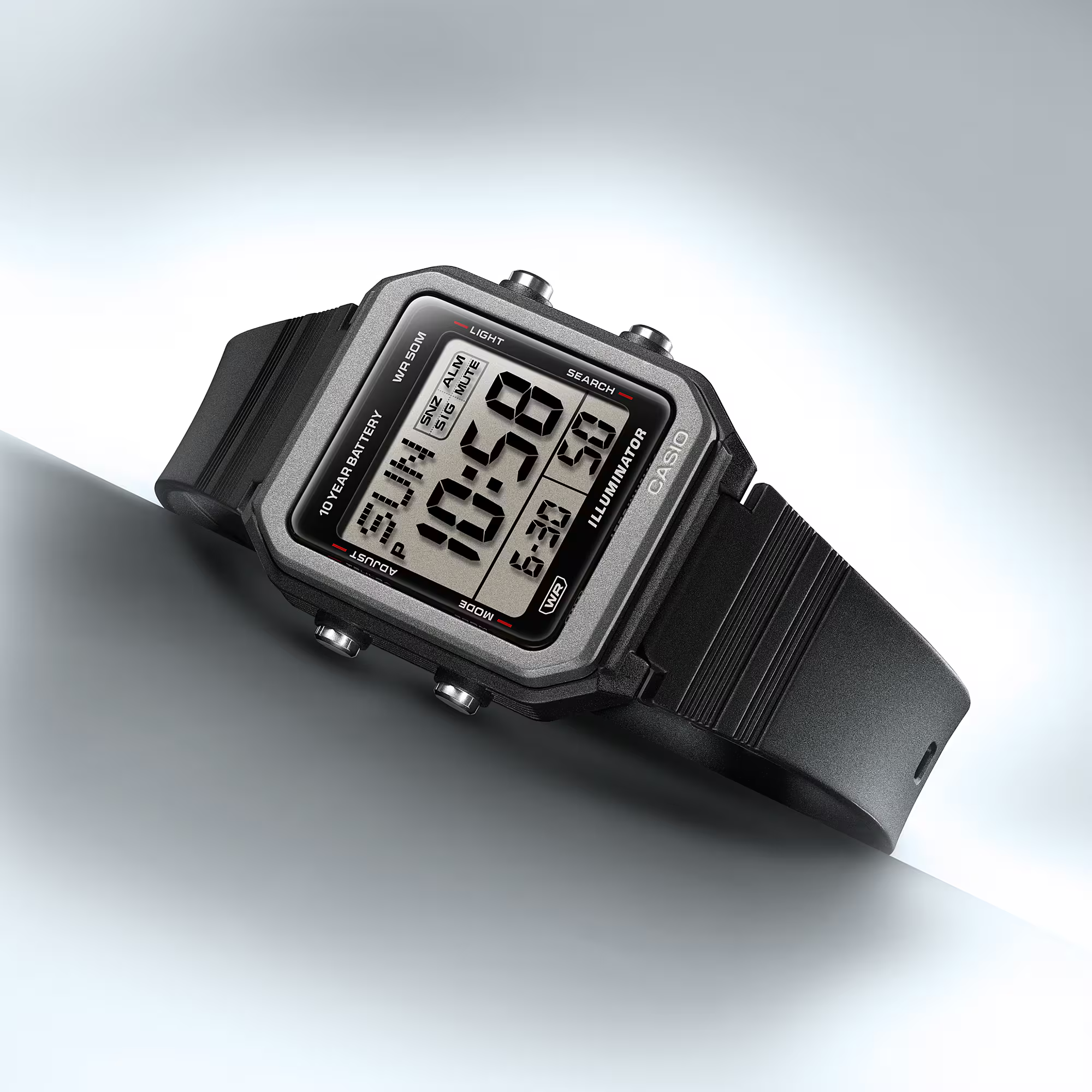 萬年鐘錶 - CASIO 卡西歐方形50米防水世界時間電子錶  W-221H-1A  錶徑 : 38.4 MM