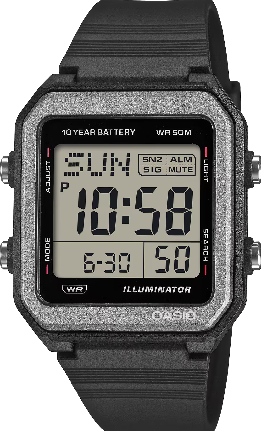 萬年鐘錶 - CASIO 卡西歐方形50米防水世界時間電子錶  W-221H-1A  錶徑 : 38.4 MM
