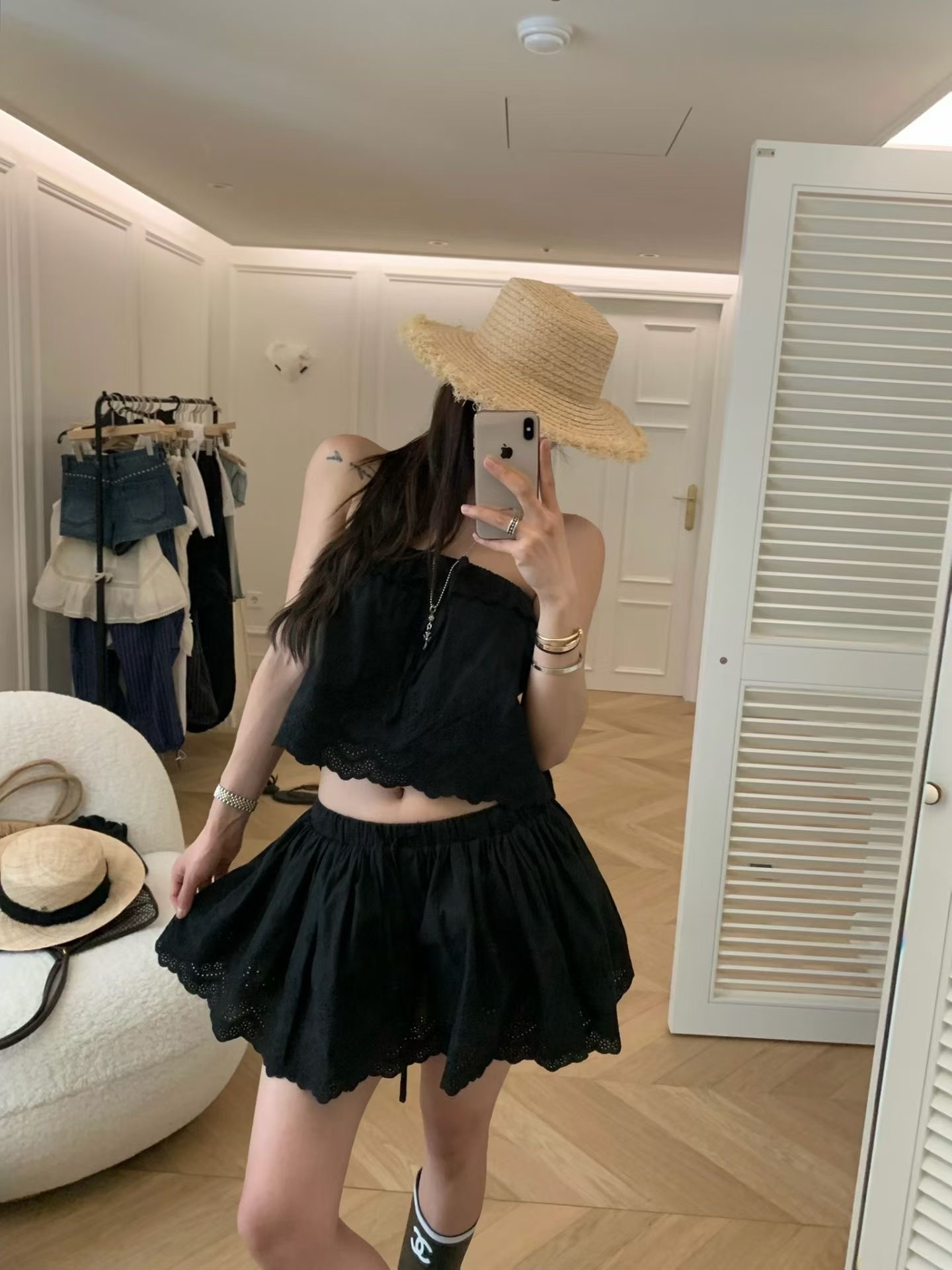 🇰🇷(預購)#AP08 可可愛愛提花褲裙(黑/白)