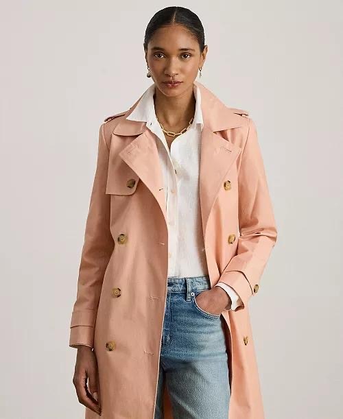 [USW] LAUREN RALPH LAUREN PINK RHODONITE WOMEN'S DOUBLE -BREASTED BELTED TRENCH COAT , UZZ233 (UZZ233)