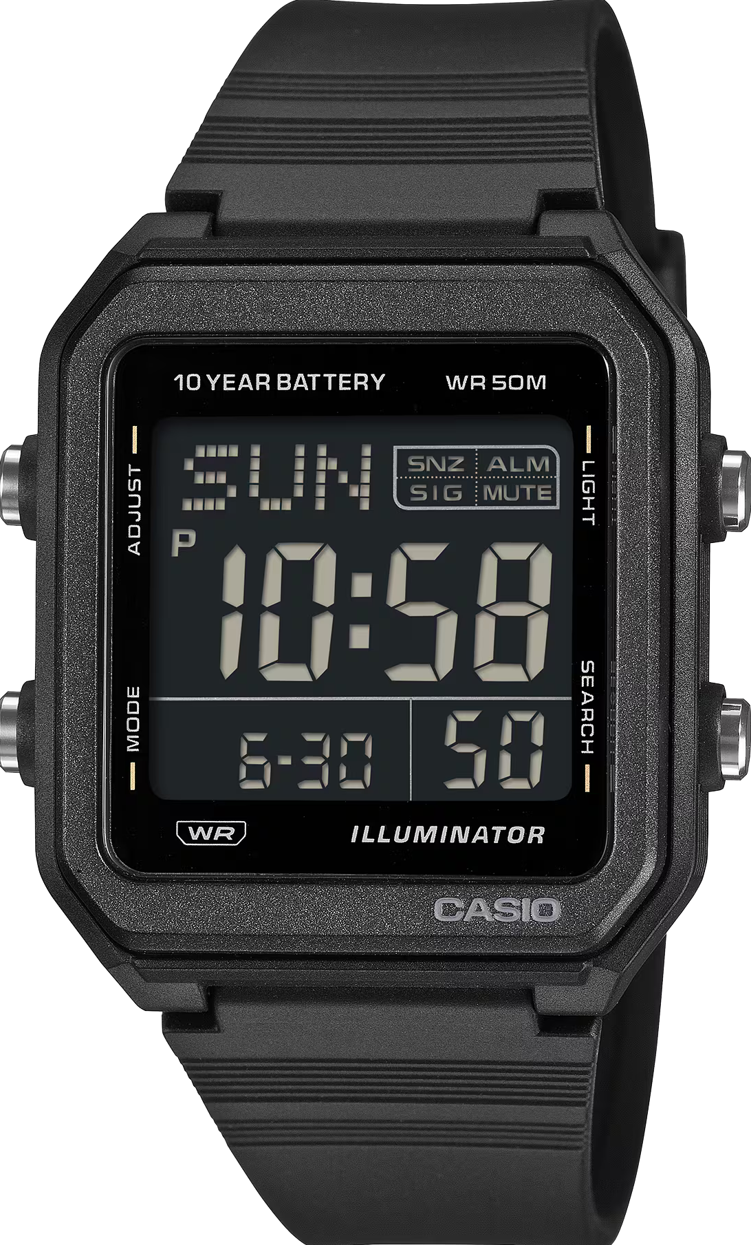萬年鐘錶 - CASIO 卡西歐方形50米防水世界時間電子錶 W-221H-1B 錶徑 : 38.4 MM