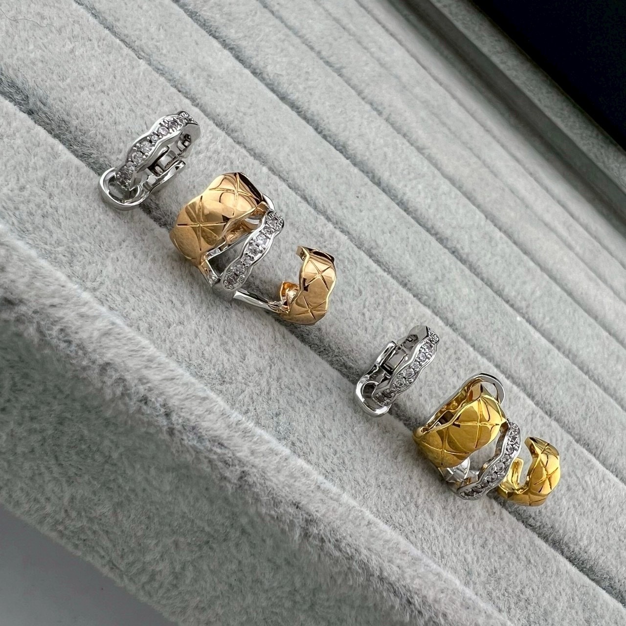 18k coco crush經典菱格白金鑽耳夾組/高奢定製