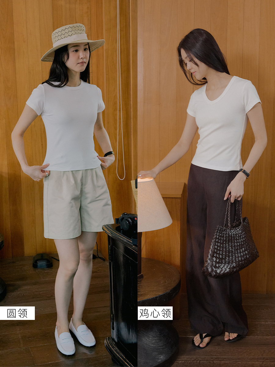 圆领/鸡心领可选弹力正肩显瘦亲肤短袖T恤女40632