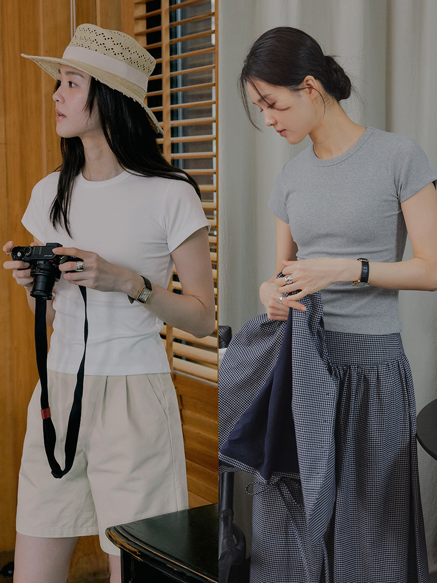 圆领/鸡心领可选弹力正肩显瘦亲肤短袖T恤女40632