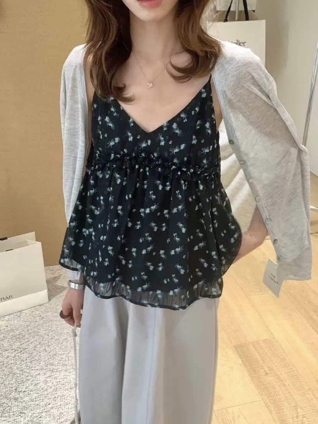 103 碎花雪紡細肩帶背心