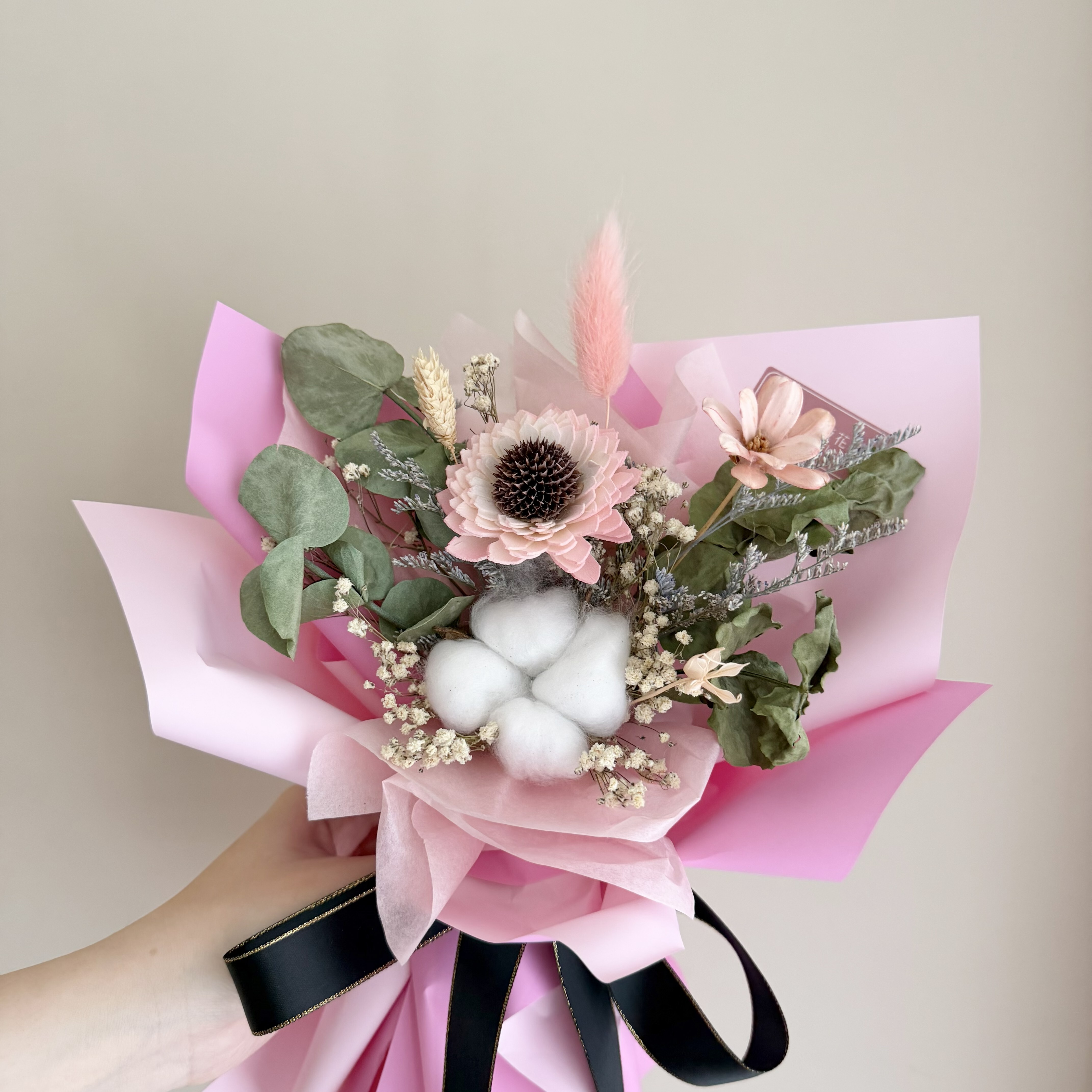乾燥花束(粉色系/小型)【雙色包裝】｜畢業花束、謝師花束、索拉向日葵
