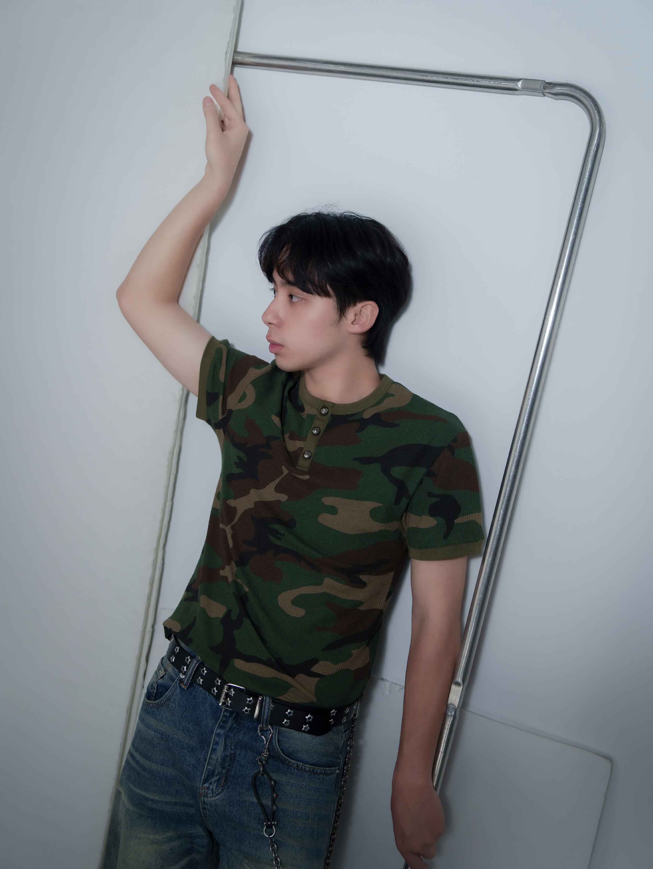 SIMON MADE TS-2605 保加利亞 迷彩 亨利領 合身 短T