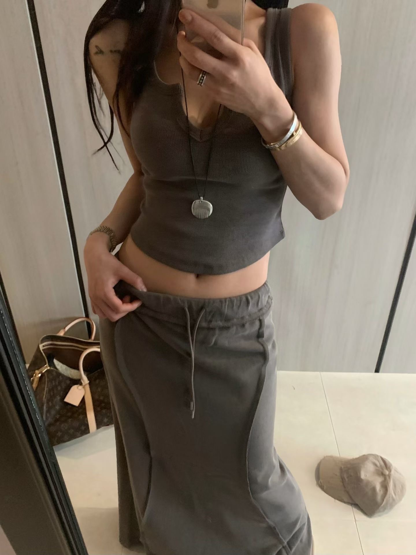 🇰🇷(預購)#AP14 厚磅車縫棉裙(深灰/咖/粉)