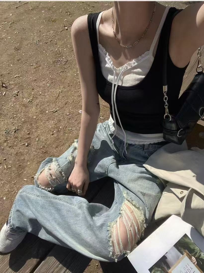 515 正韓兩件式蝴蝶結綁帶背心