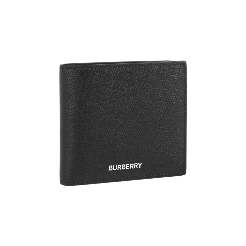 【Burberry】銀字燙印Logo 牛皮對開8卡短夾(黑色)