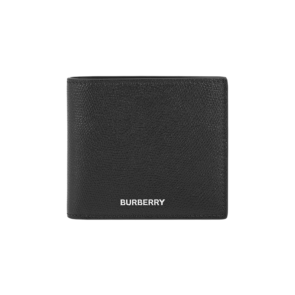 【Burberry】銀字燙印Logo 牛皮對開8卡短夾(黑色)