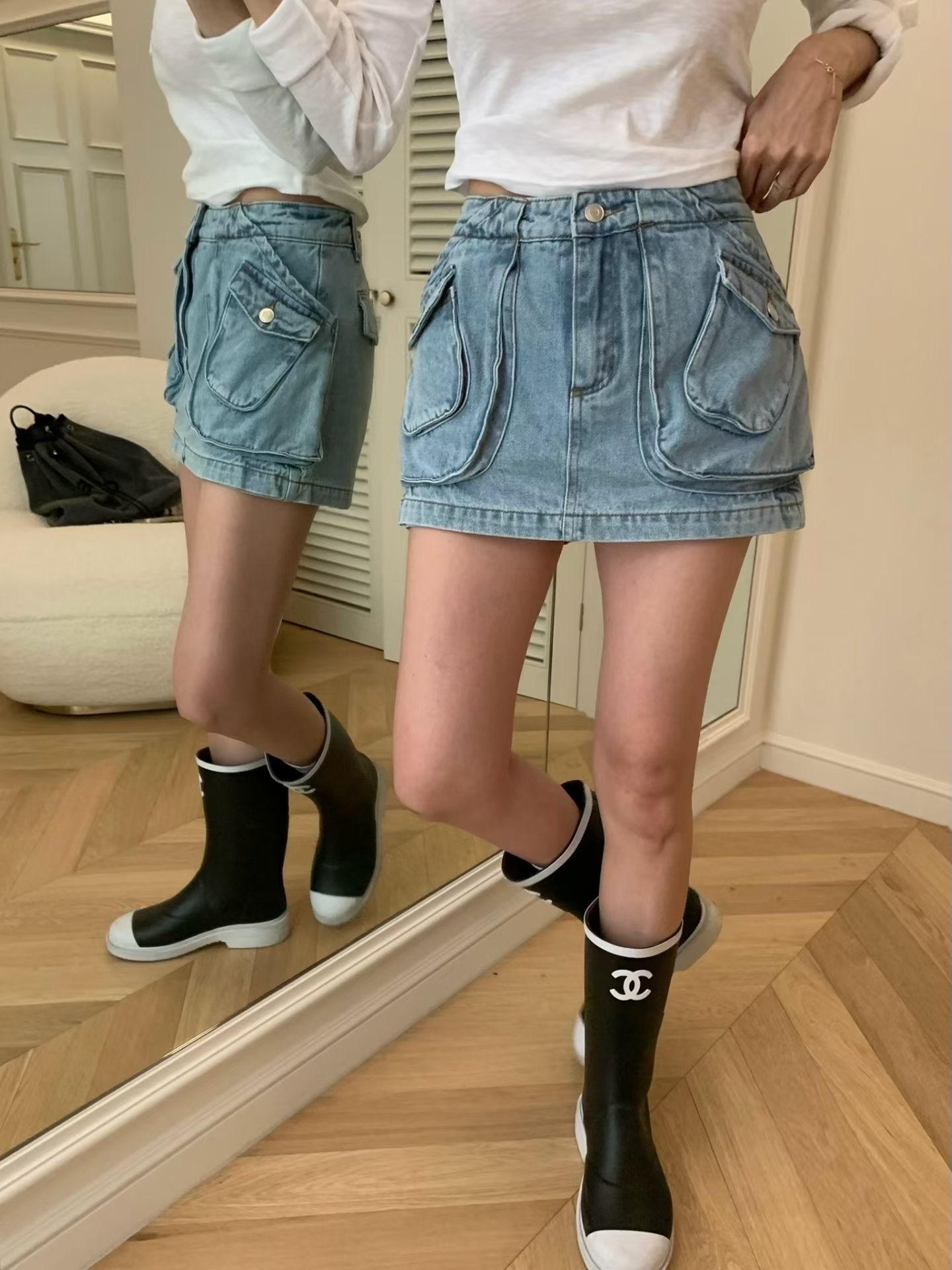🇰🇷(預購)#AP39 挺版口袋短褲裙(黑/藍)