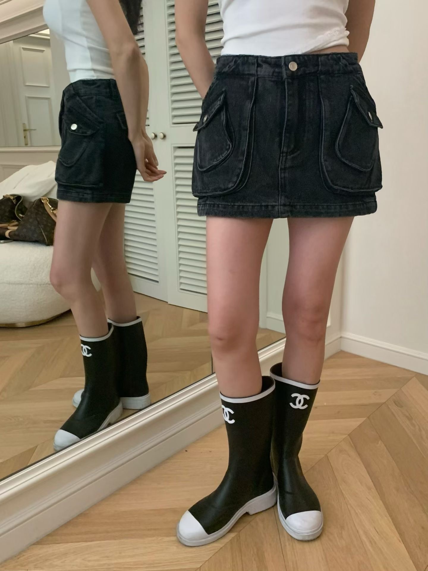 🇰🇷(預購)#AP39 挺版口袋短褲裙(黑/藍)