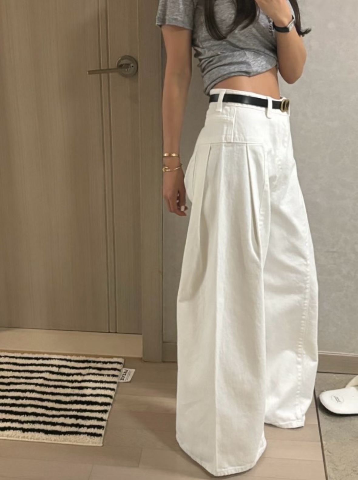 🇰🇷(預購)#AP41 挺版打褶寬褲(白/淺藍)