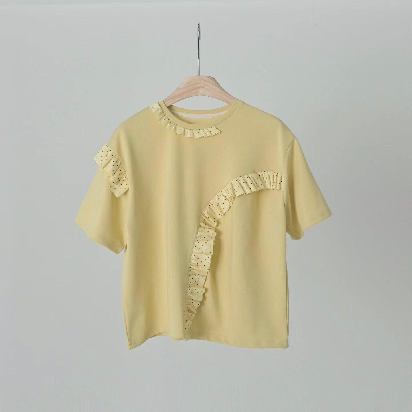 R 牌子 ruffle 拼布top~161N