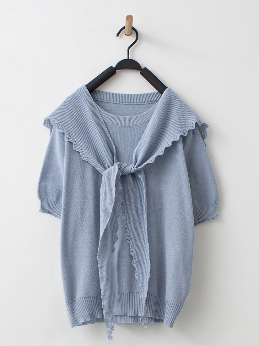 兩件式針織上衣點點印花層次蛋糕棉裙組合