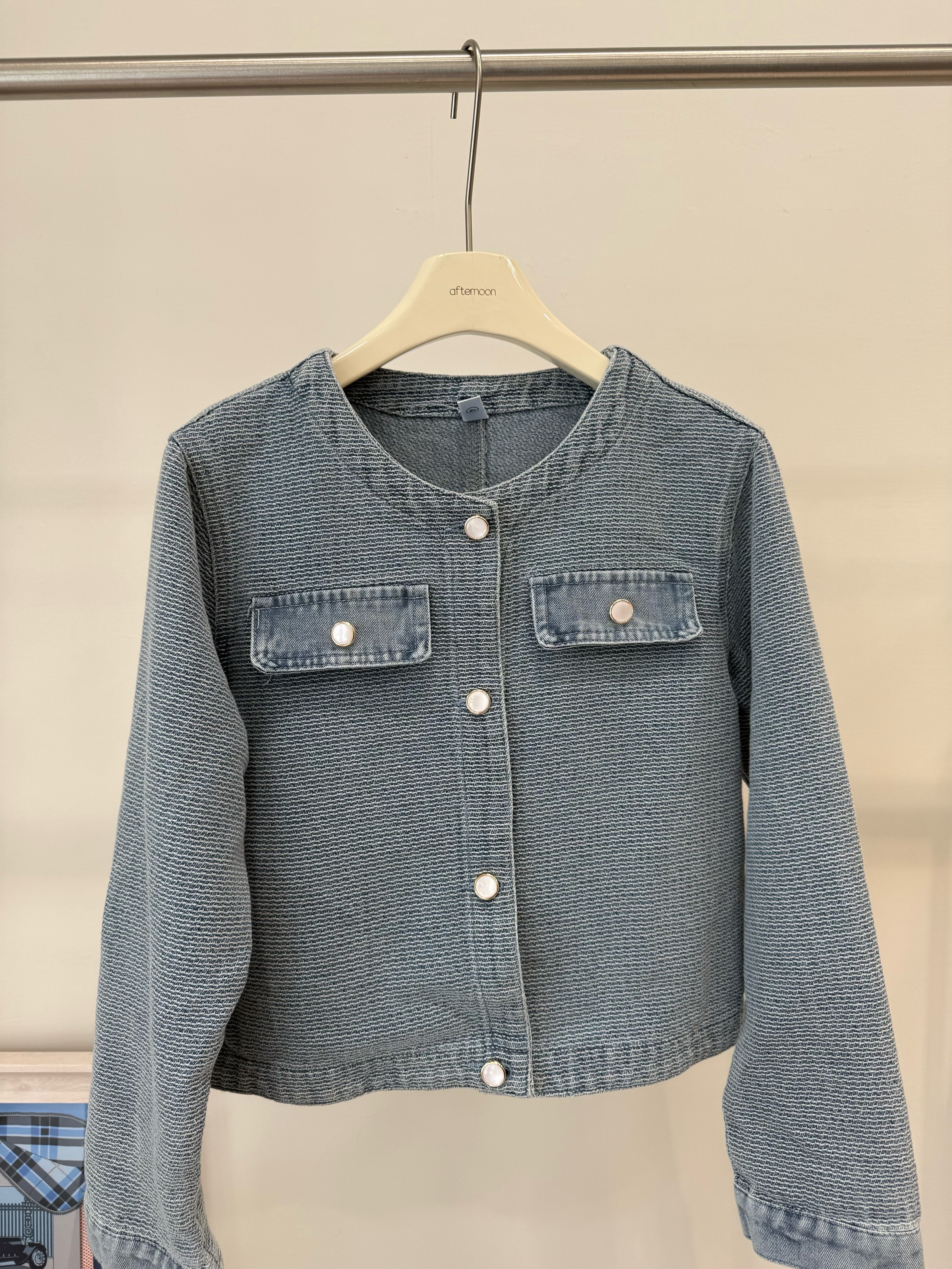 6616 高級感織紋布料圓領牛仔外套