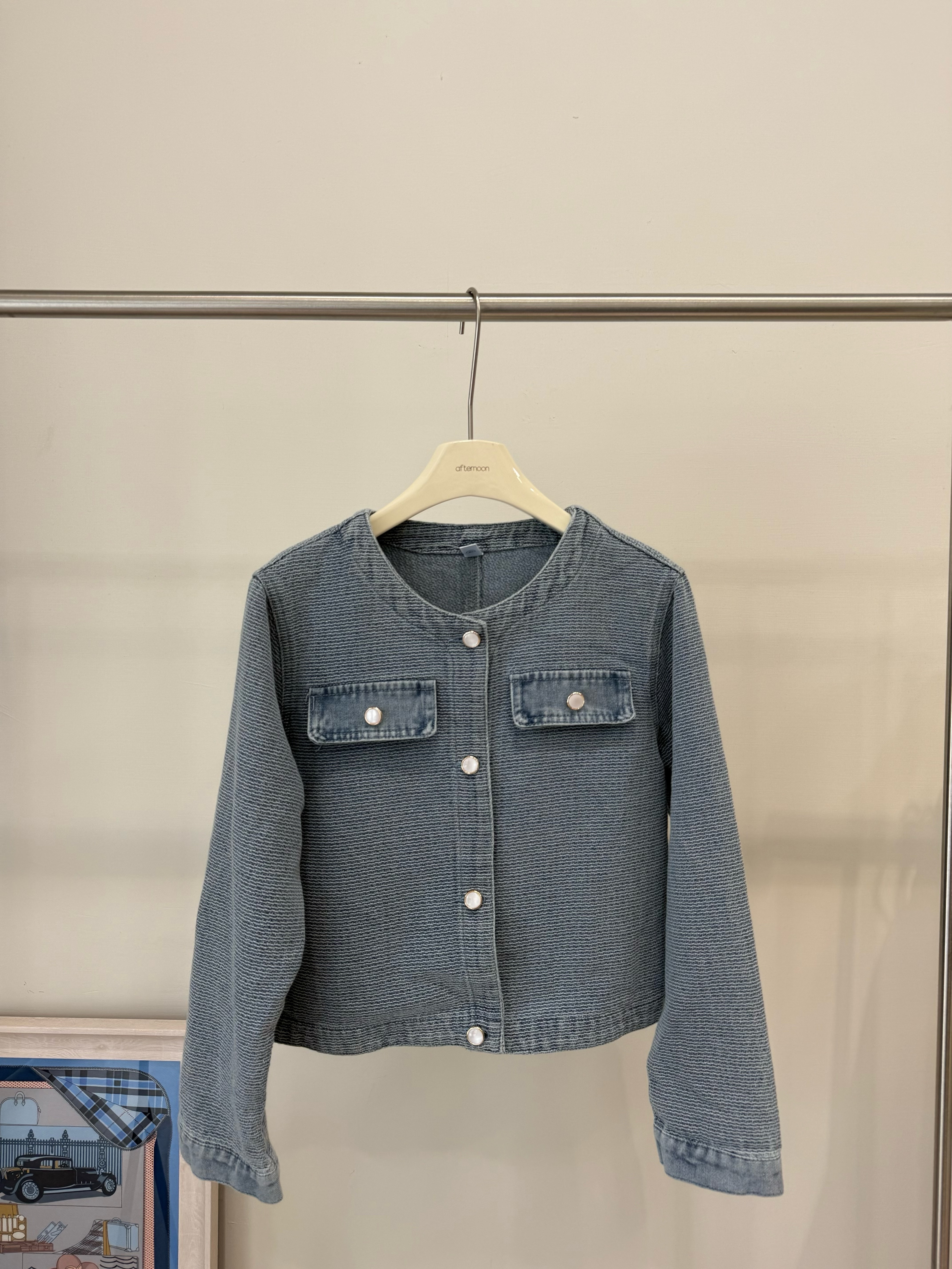 6616 高級感織紋布料圓領牛仔外套