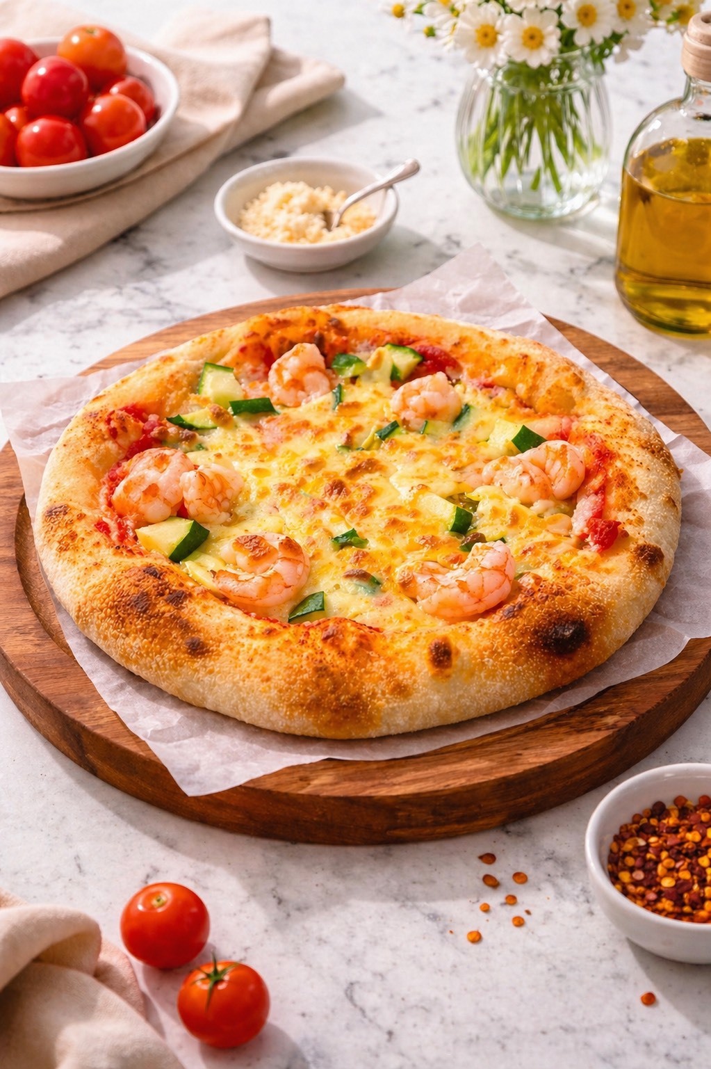 鮮蝦櫛瓜Pizza (紅醬)  6吋 冷凍保存3個月
