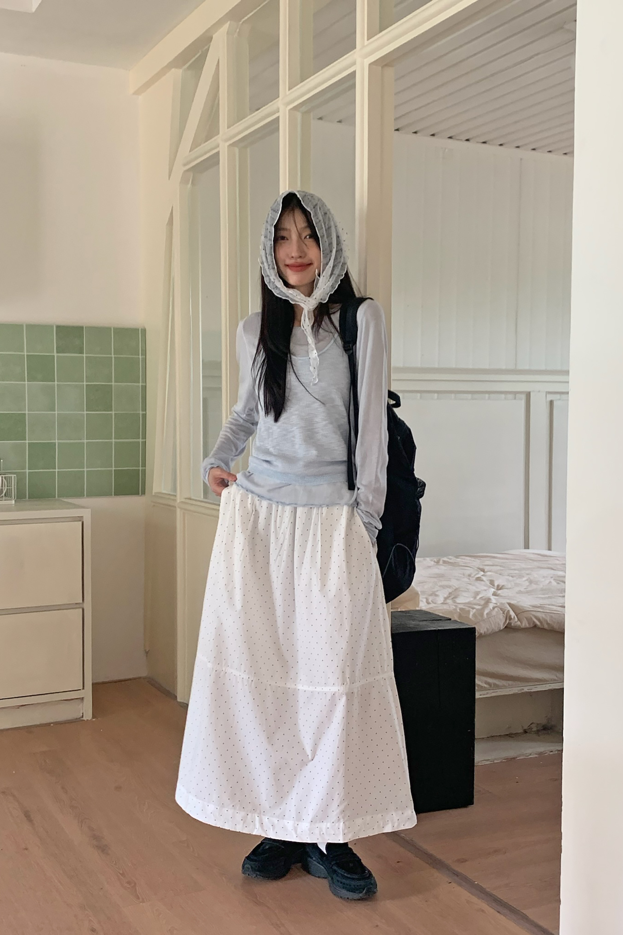 April｜日系點點縮口半裙 3色