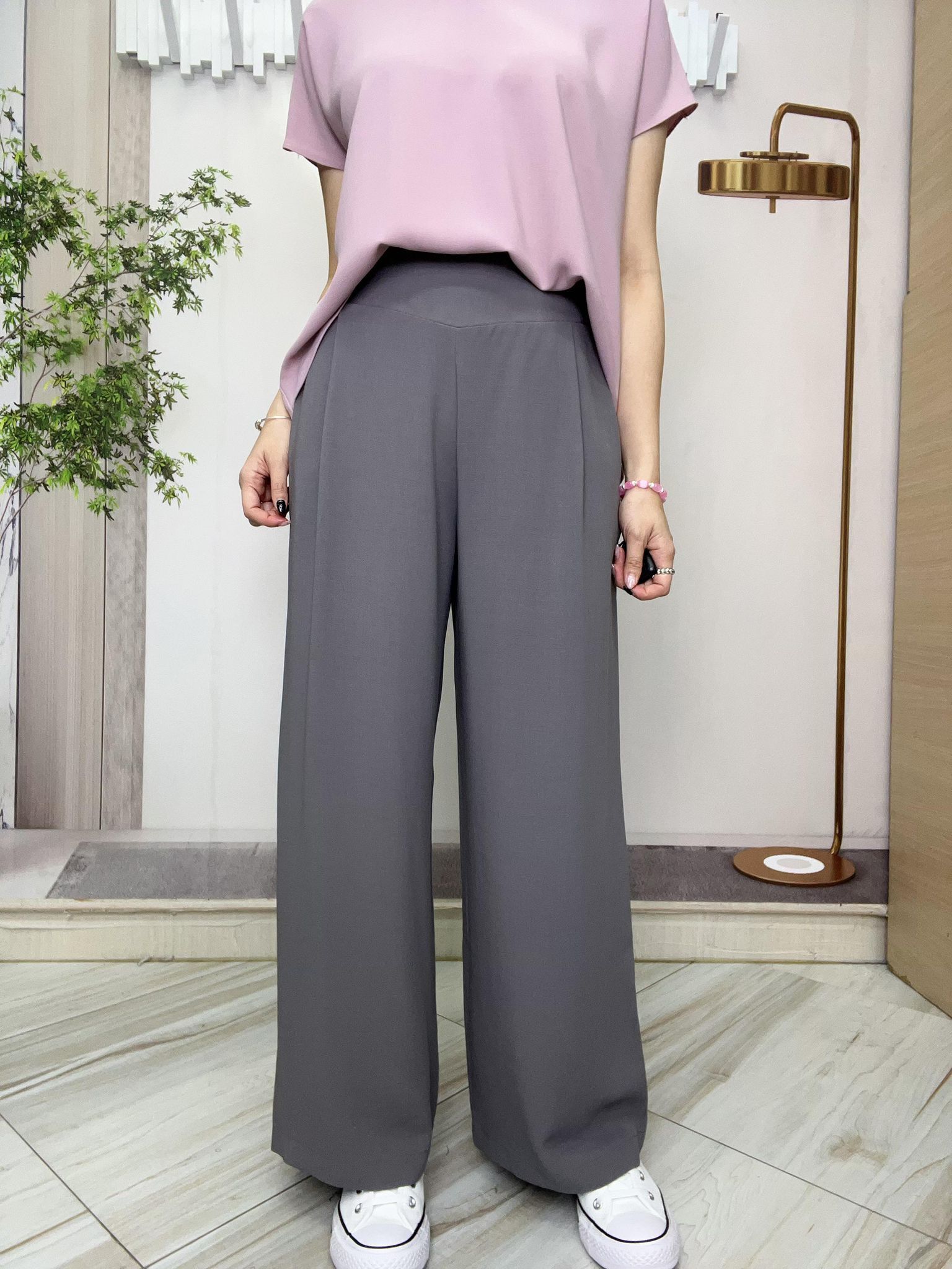 N牌子淨色雪紡直腳西褲~161T