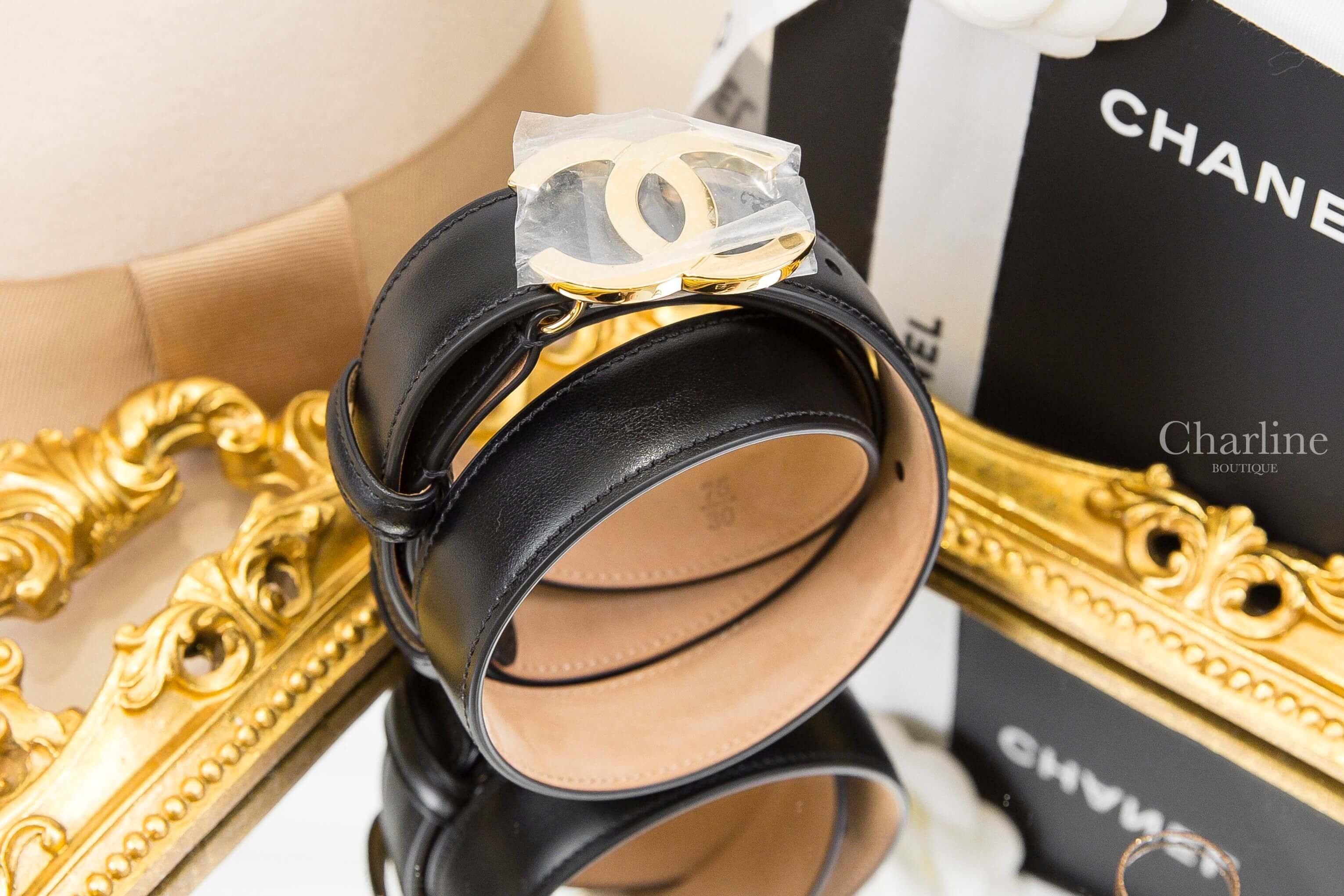 Chanel Belt 黑色金CC小牛皮皮帶-Charline Boutique 精品代購