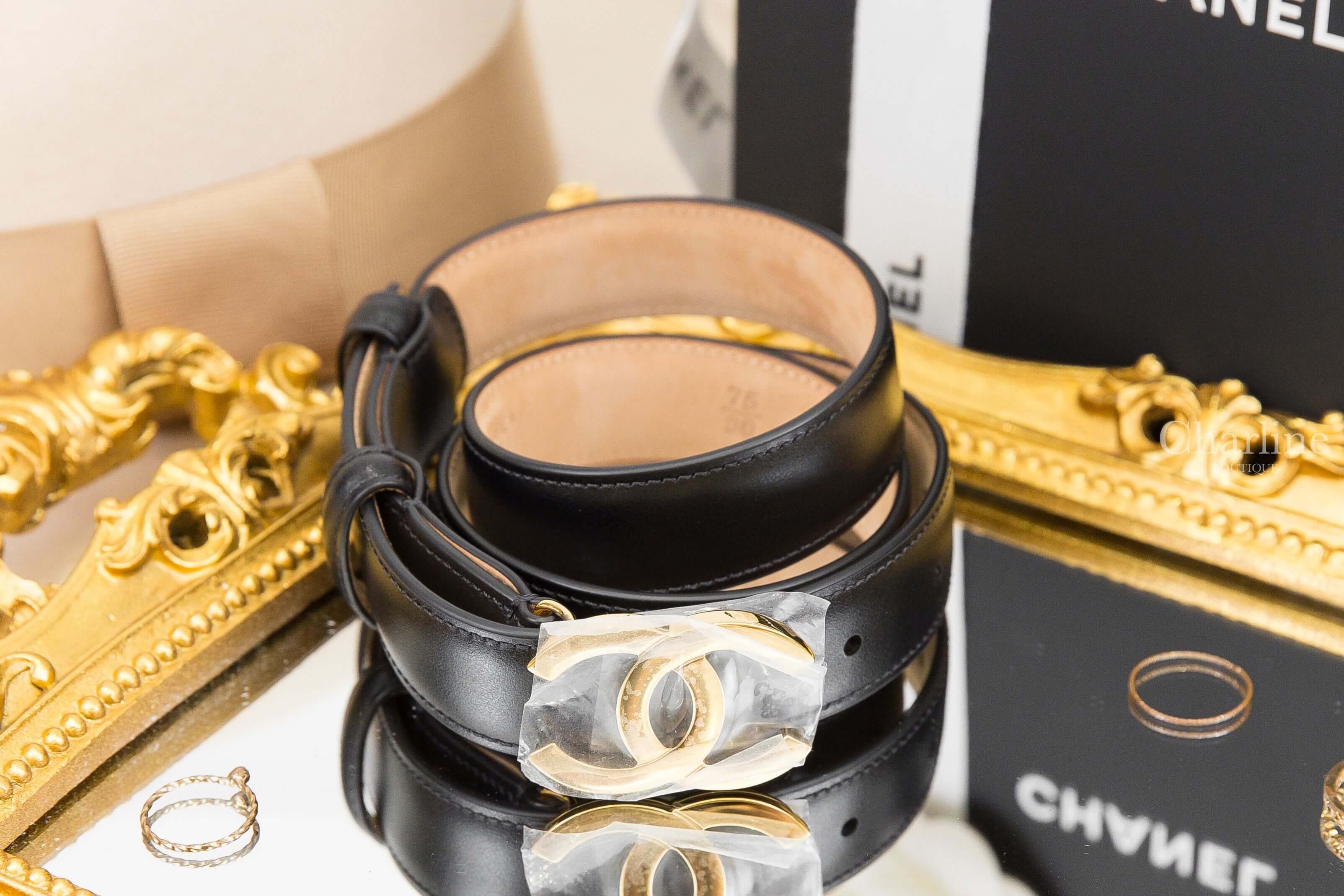Chanel Belt 黑色金CC小牛皮皮帶-Charline Boutique 精品代購