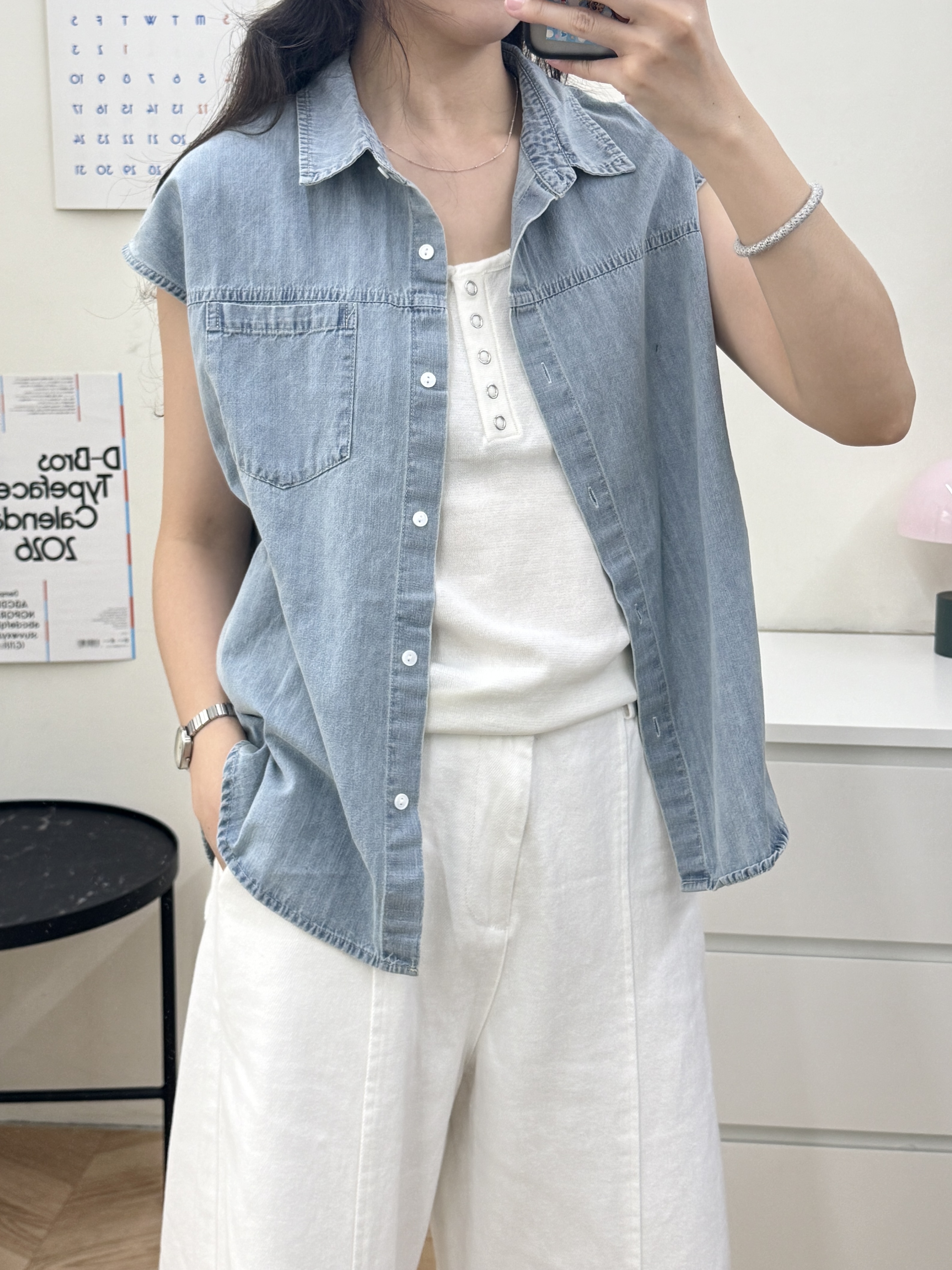 洗水牛仔薄襯衫