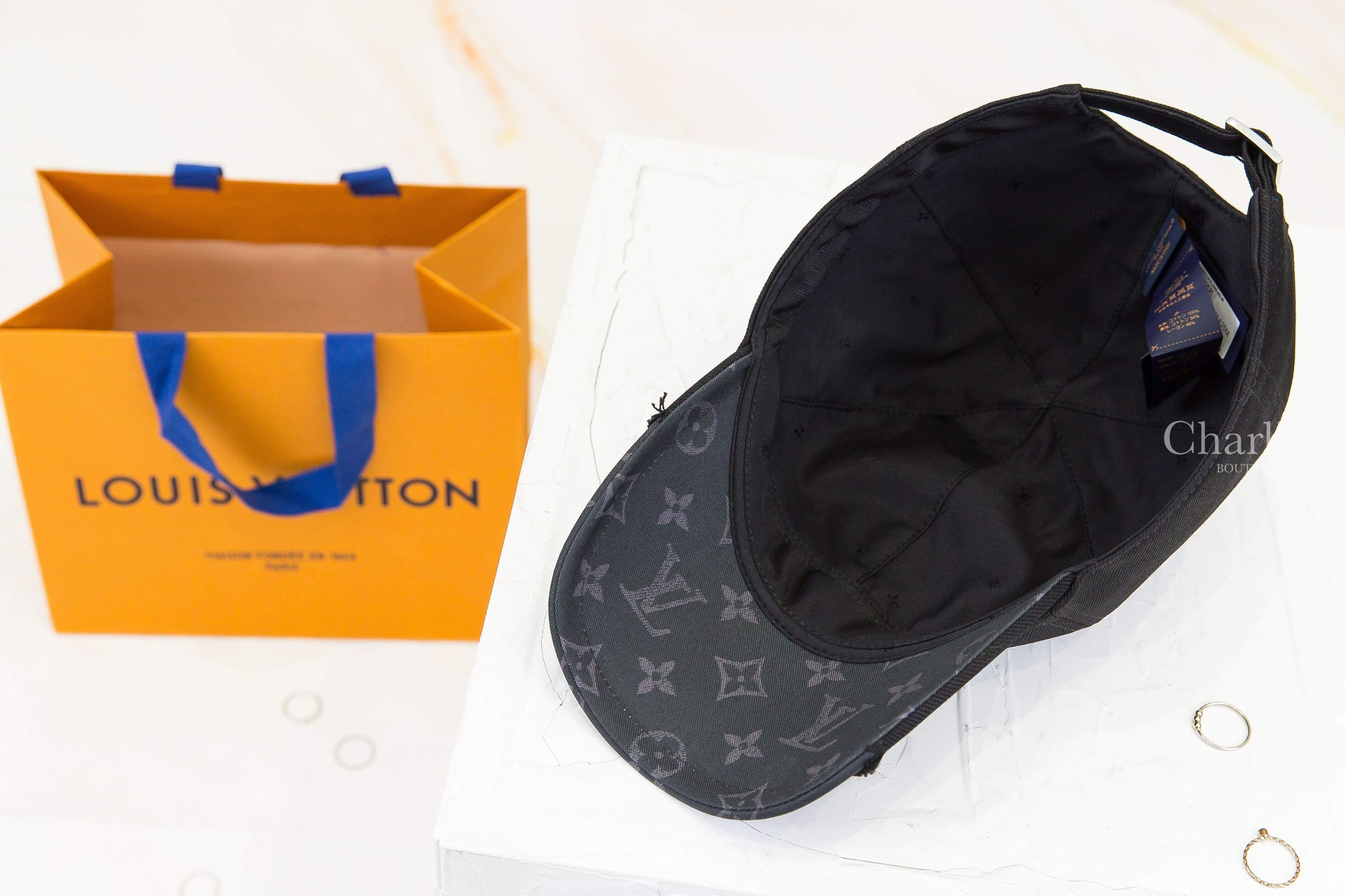 Louis Vuitton LV Flower Monogram Cap 黑色刺繡LV抽鬚滾邊拼接滿版老花棉質棒球帽-Charline Boutique 精品代購