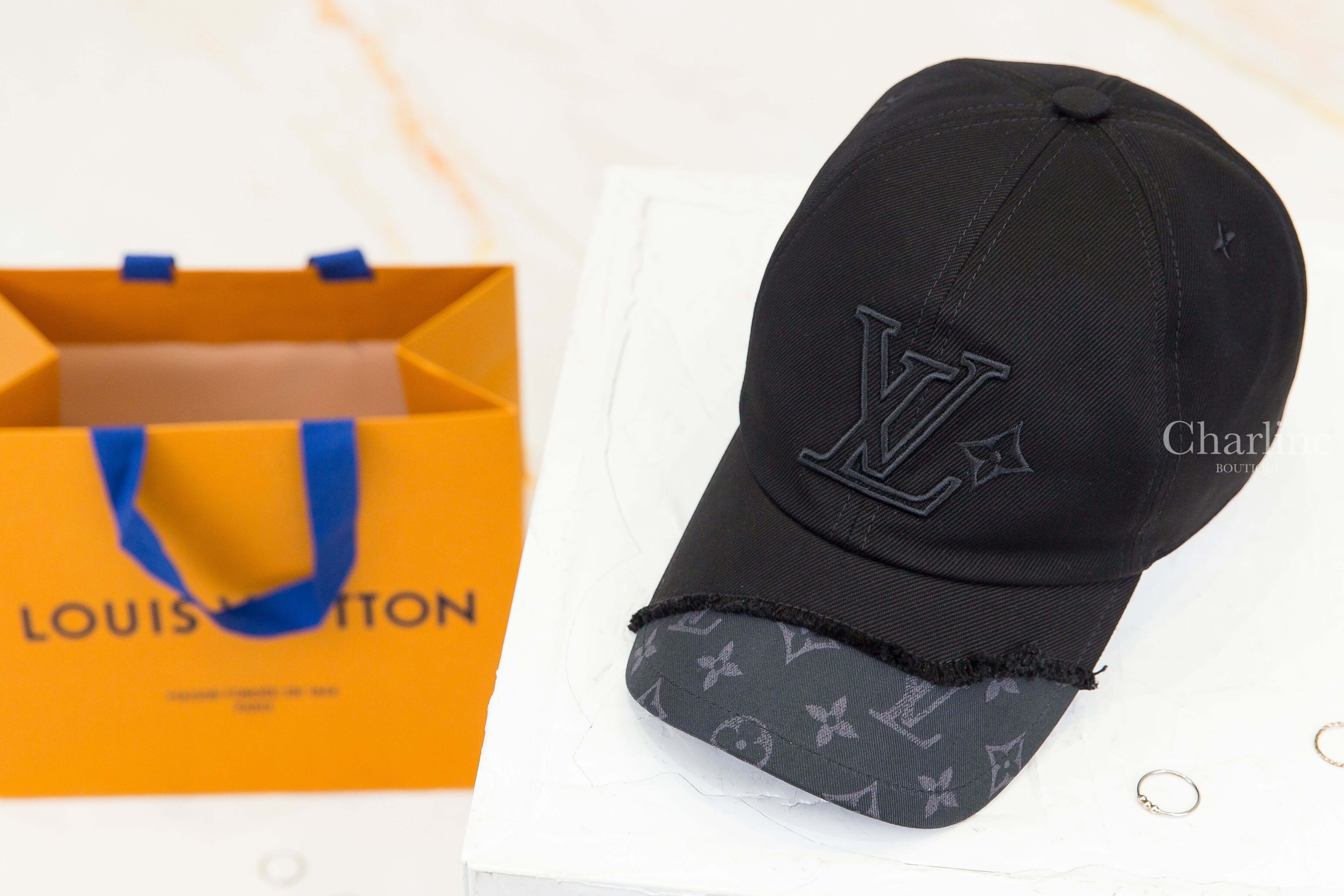 Louis Vuitton LV Flower Monogram Cap 黑色刺繡LV抽鬚滾邊拼接滿版老花棉質棒球帽